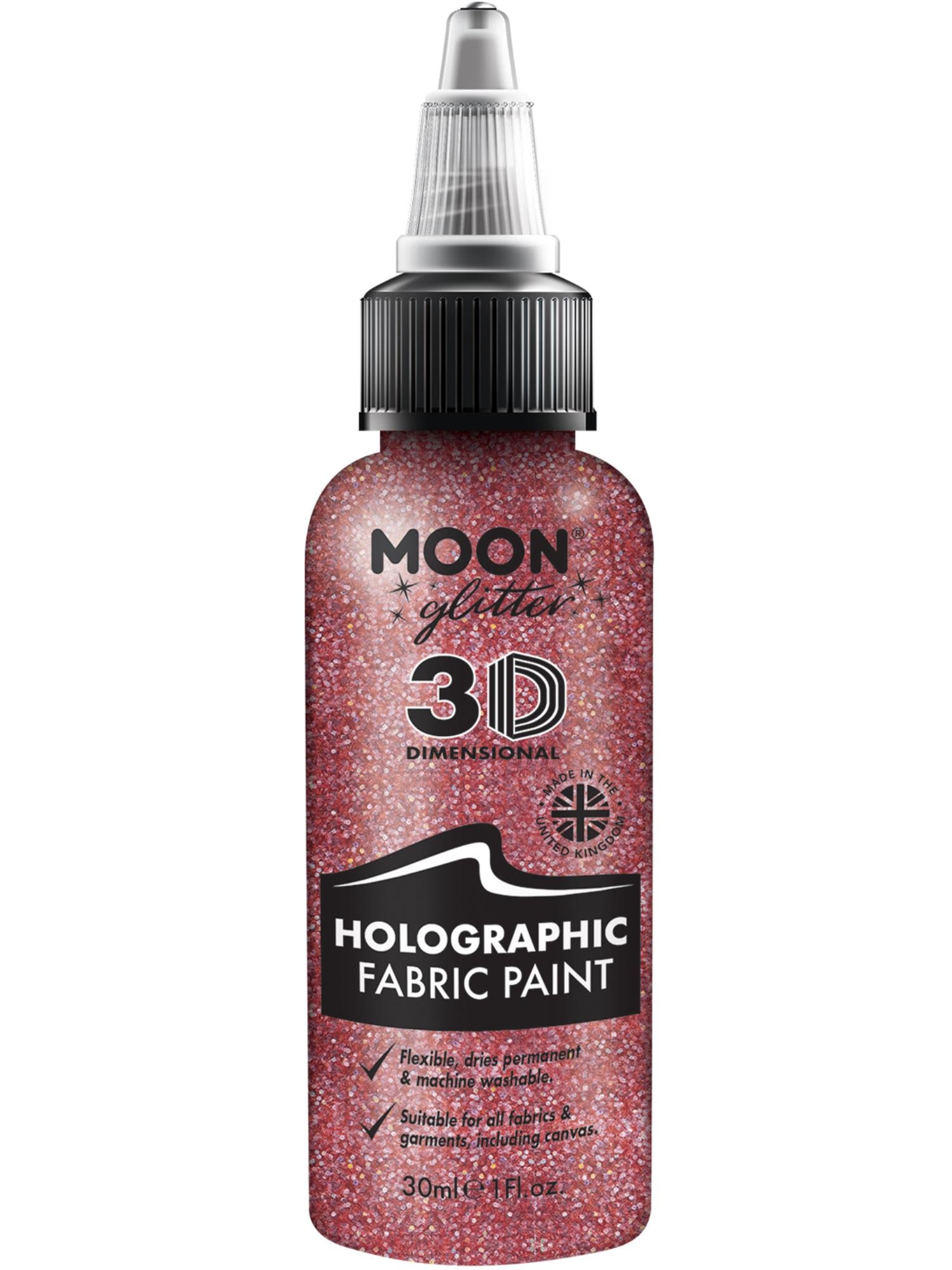 Moon Creations Holographic Glitter Fabric Paint, Pink, Single, 30ml