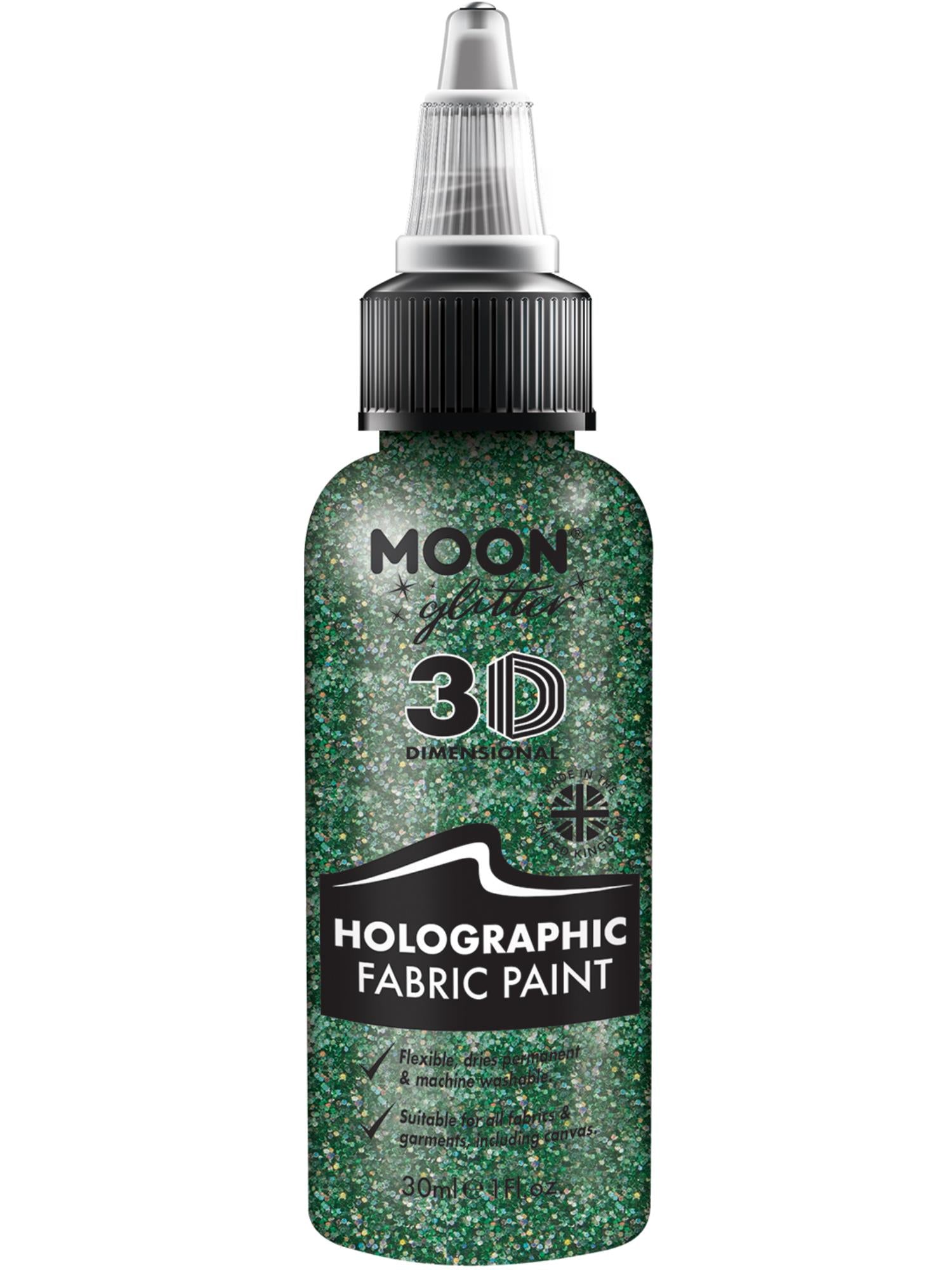Moon Creations Holographic Glitter Fabric Paint, Green, Single, 30ml