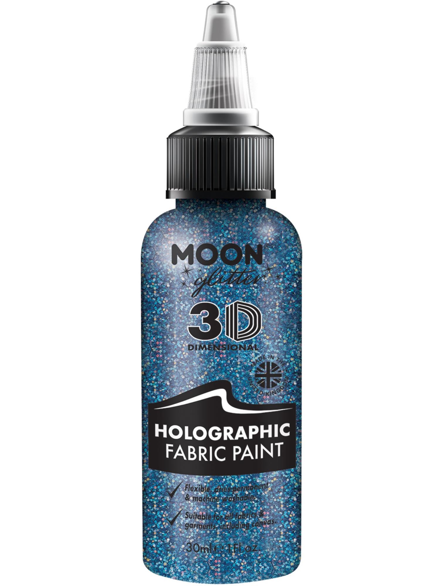 Moon Creations Holographic Glitter Fabric Paint, Blue, Single, 30ml