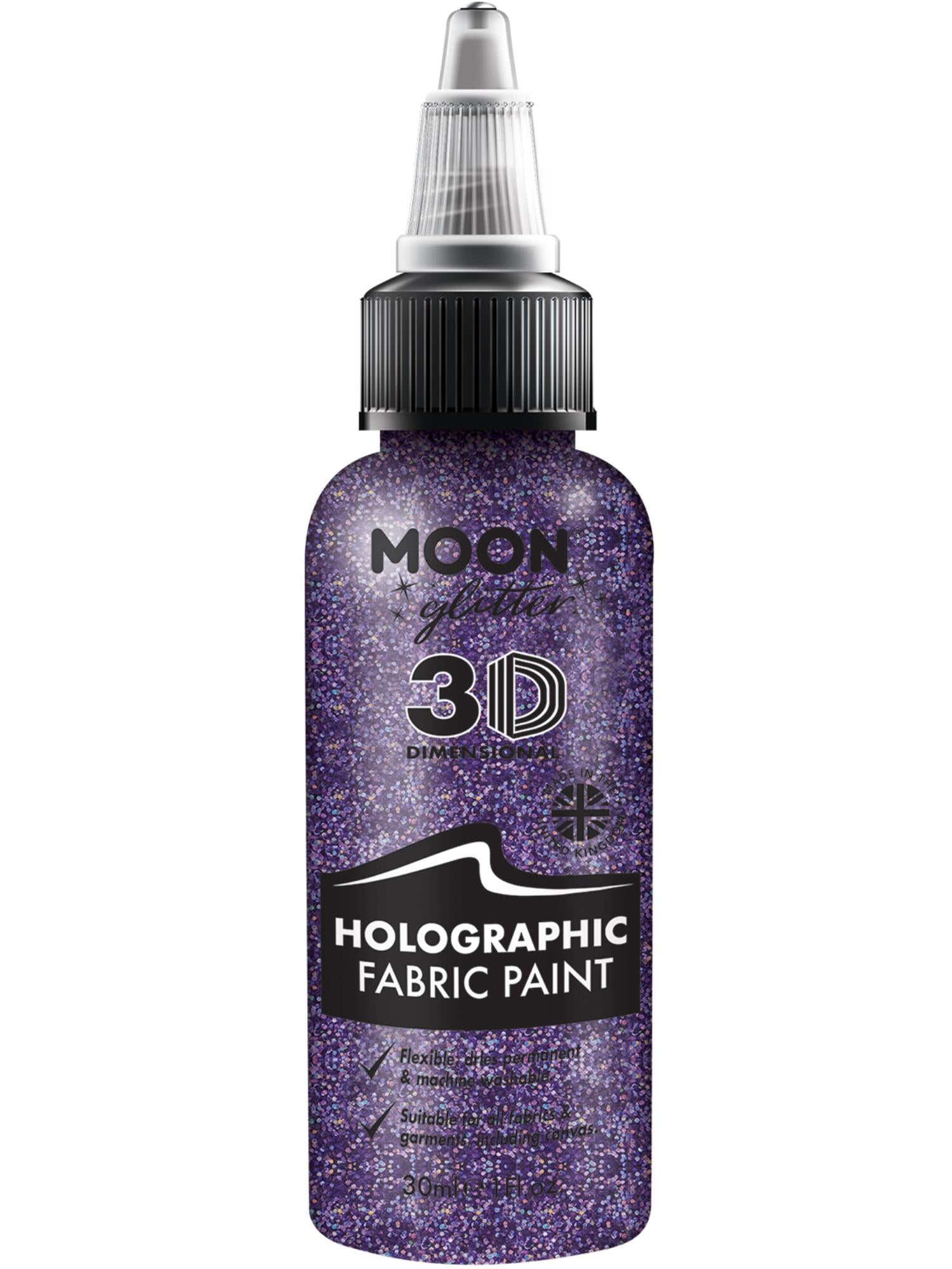 Moon Creations Holographic Glitter Fabric Paint, Purple, Single, 30ml