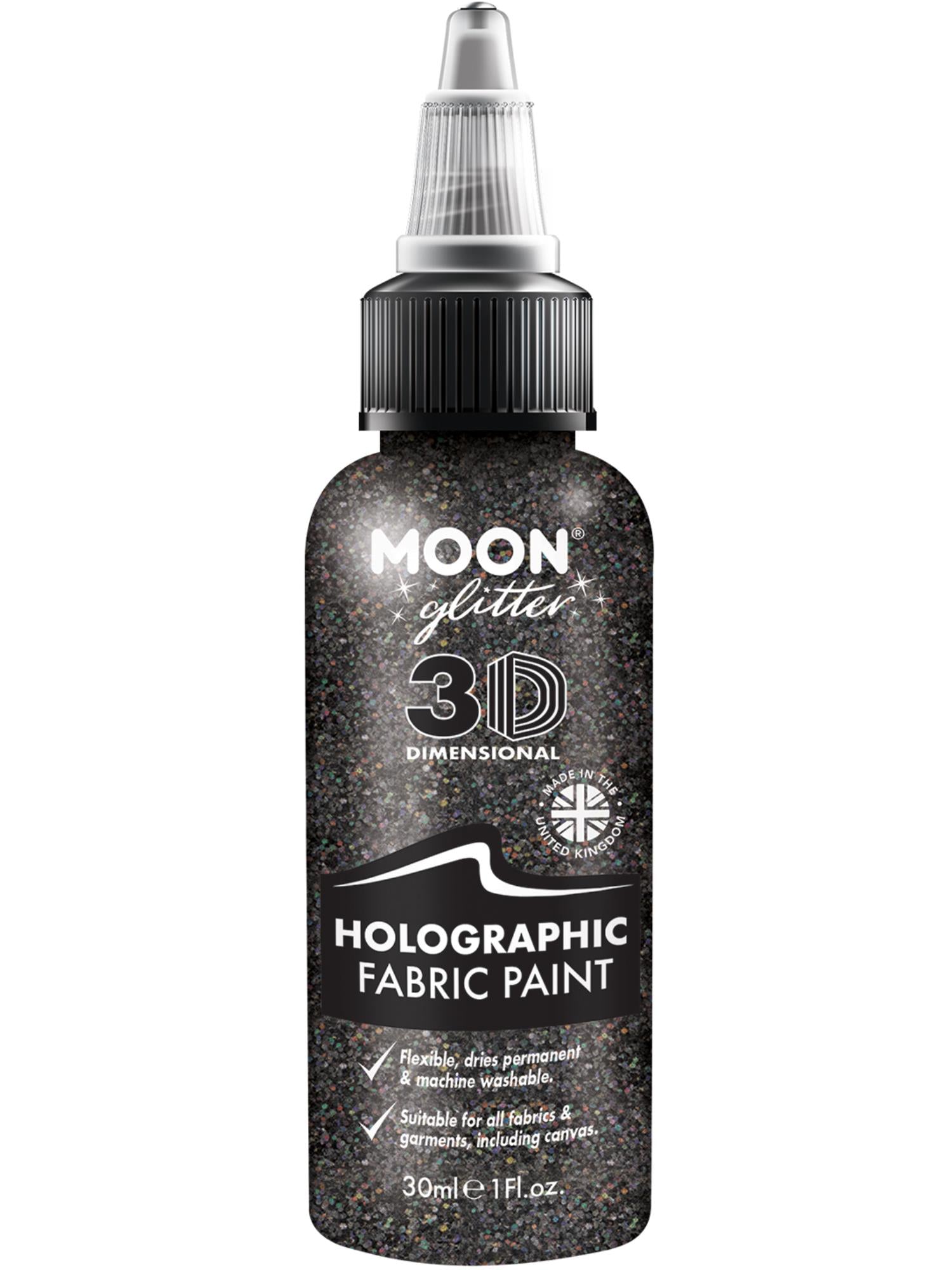 Moon Creations Holographic Glitter Fabric Paint, Black, Single, 30ml