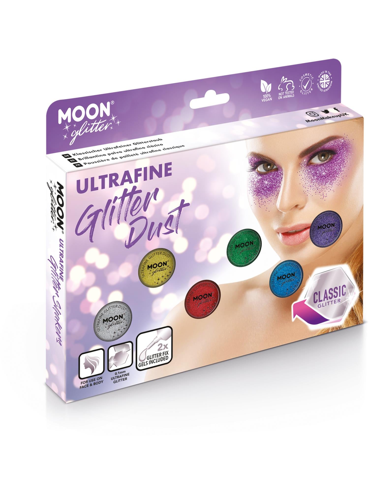 Moon Creations Classic Ultrafine Glitter Dust, Assorted, Boxset, 5g