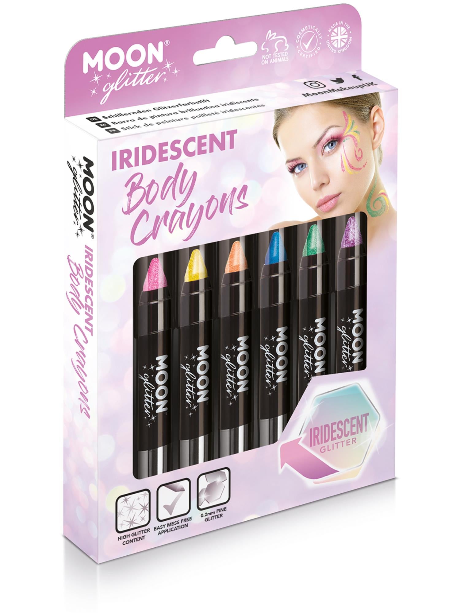 Moon Creations Glitter Iridescent Body Crayons, Assorted, Boxset, 3.2g