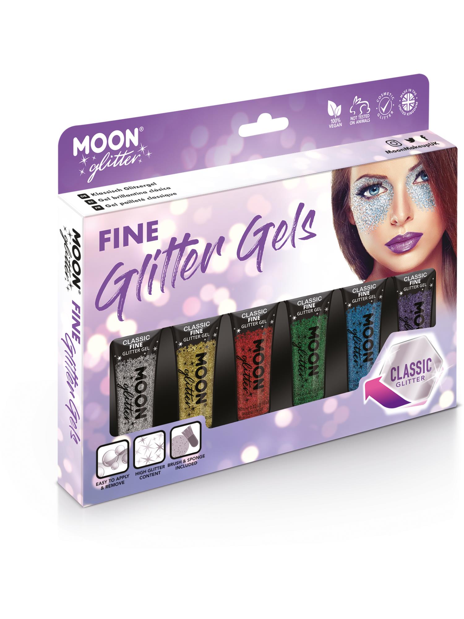 Moon Creations Classic Fine Glitter Gel, Assorted, Boxset, 12ml