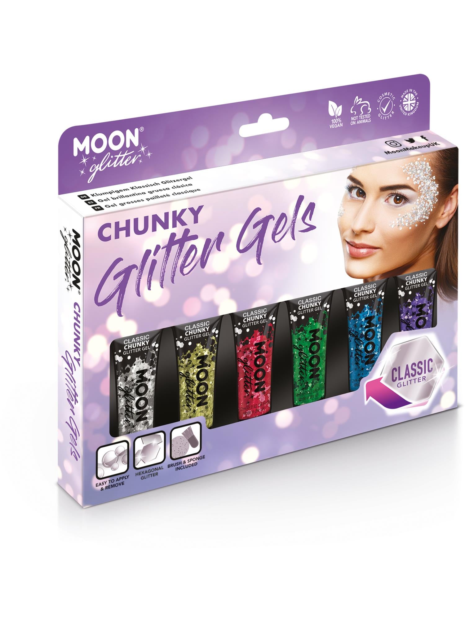 Moon Creations Classic Chunky Glitter Gel, Assorted, Boxset, 12ml