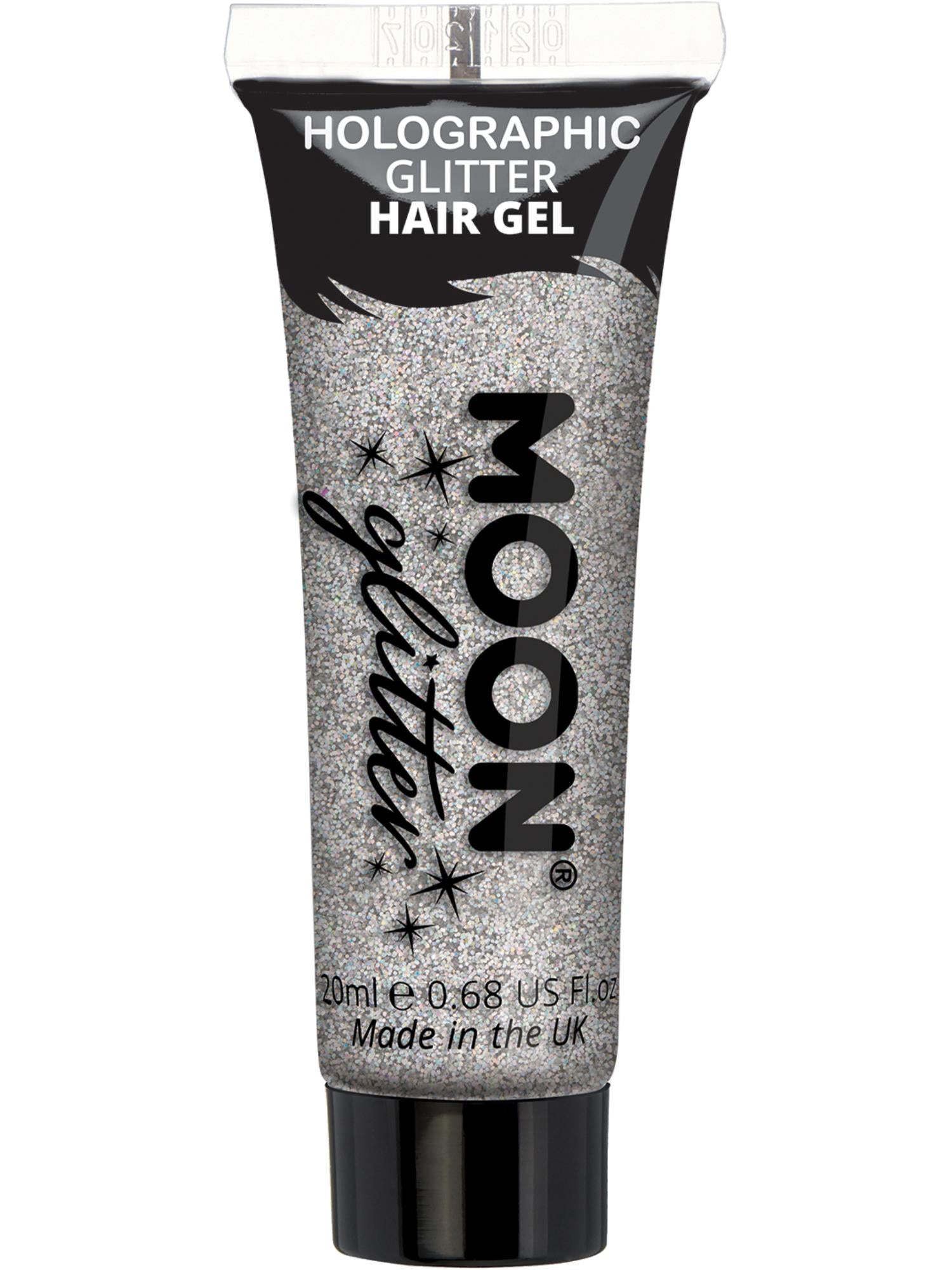 Moon Creations Holographic Glitter Hair Gel, Silver, Single, 20ml