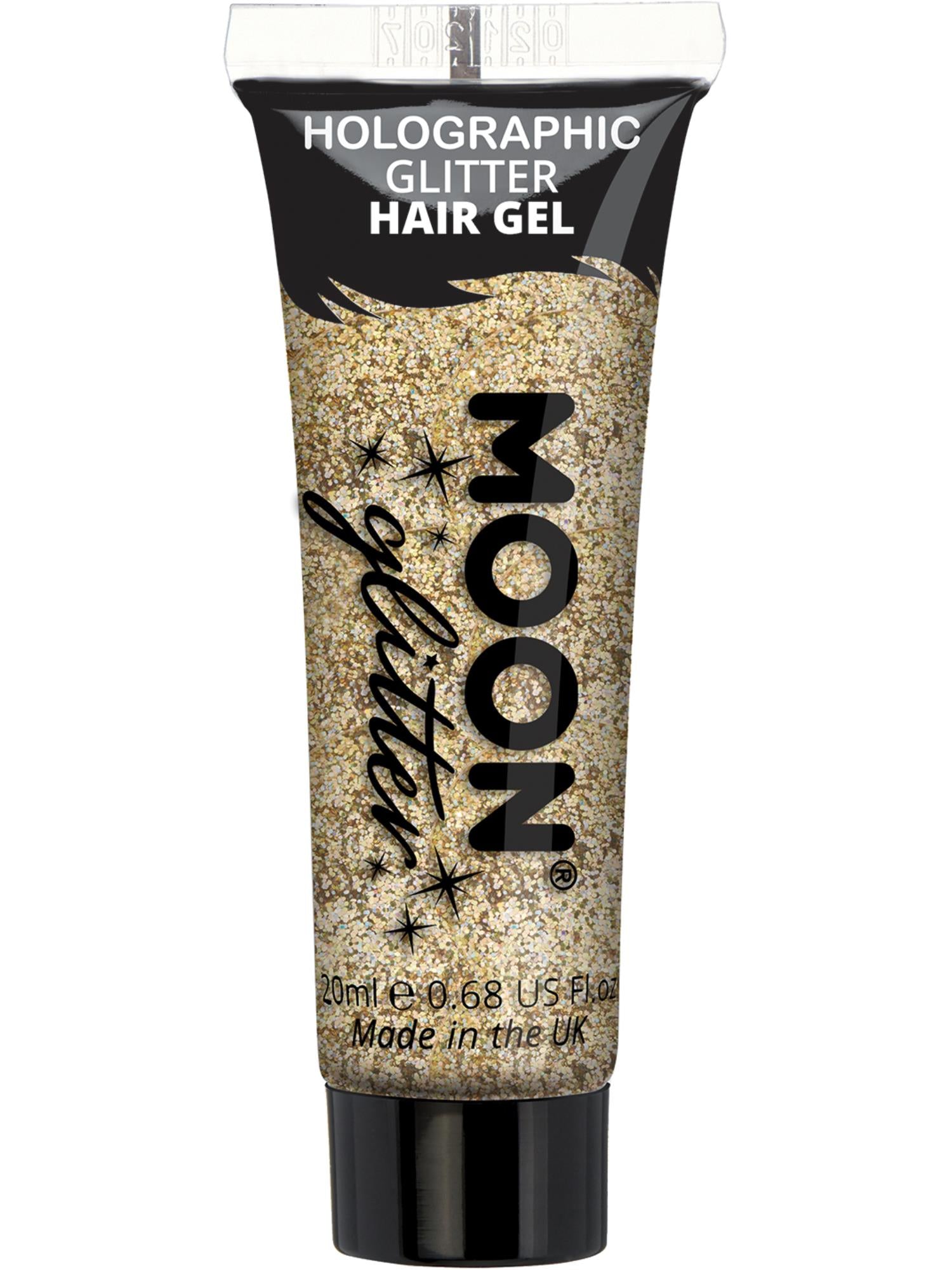 Moon Creations Holographic Glitter Hair Gel, Gold, Single, 20ml