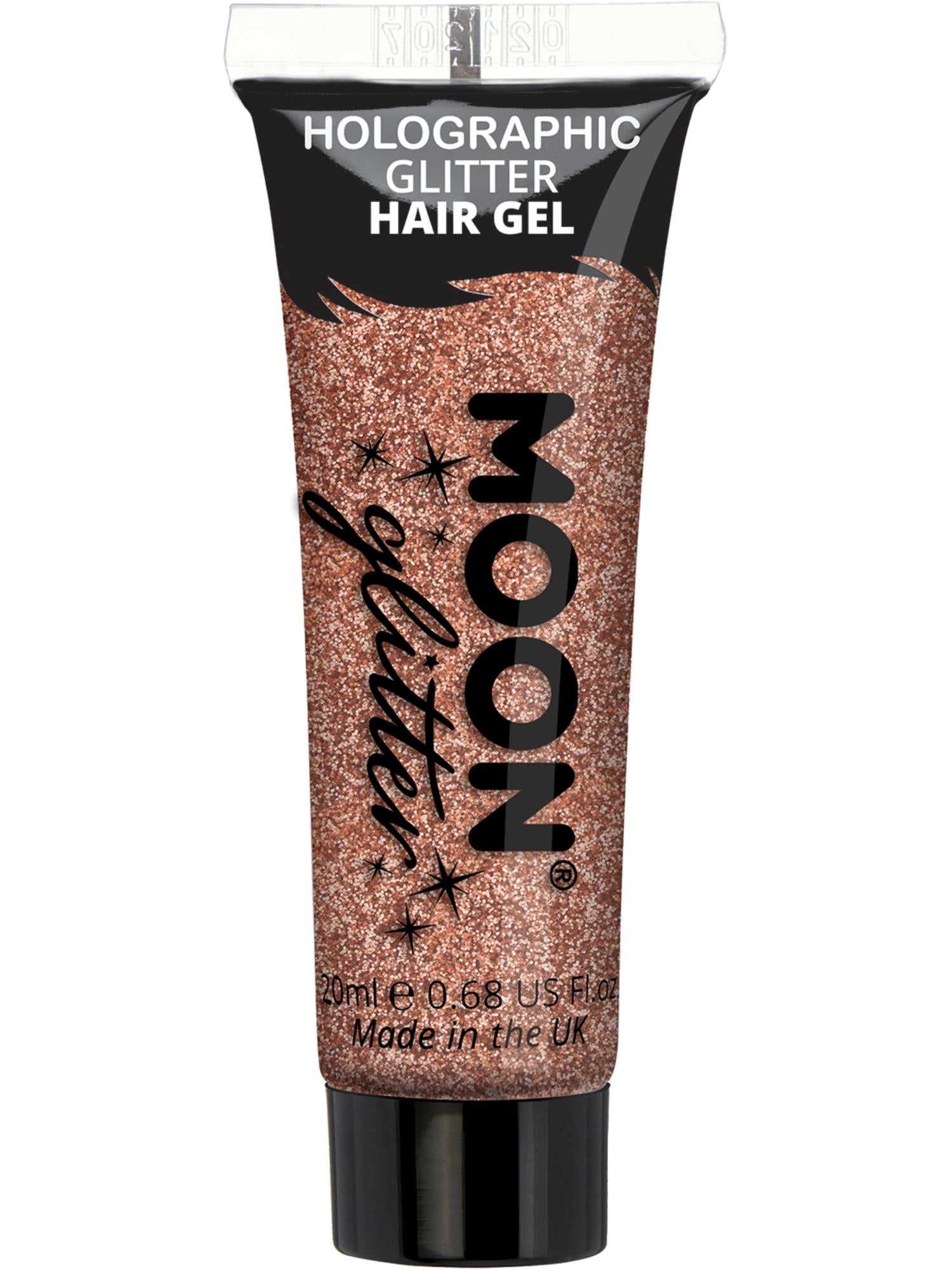 Moon Creations Holographic Glitter Hair Gel, Rose Gold, Single, 20ml