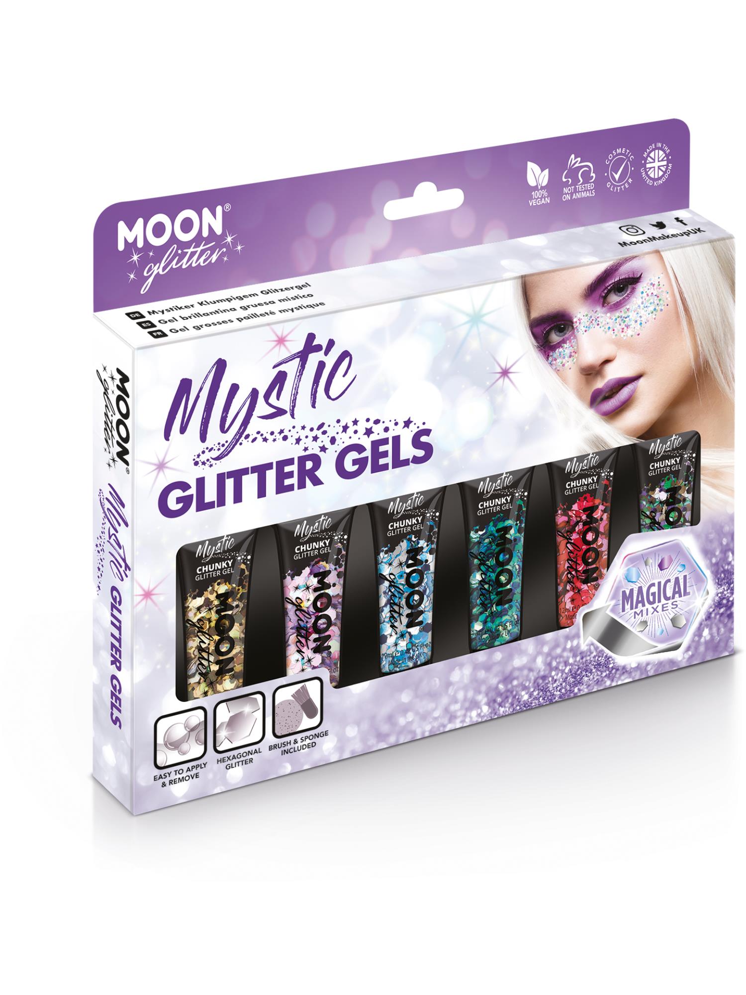 Moon Creations Mystic Chunky Glitter Gel, Assorted, Boxset, 12ml