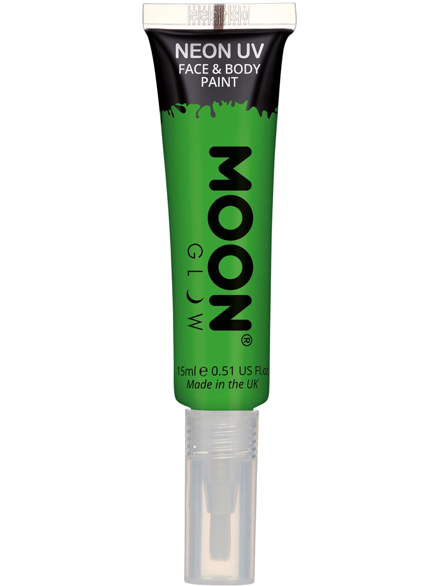 Moon Creations Glow Intense Neon UV Face Paint, Green, Single, with Brush Applicator, 15ml