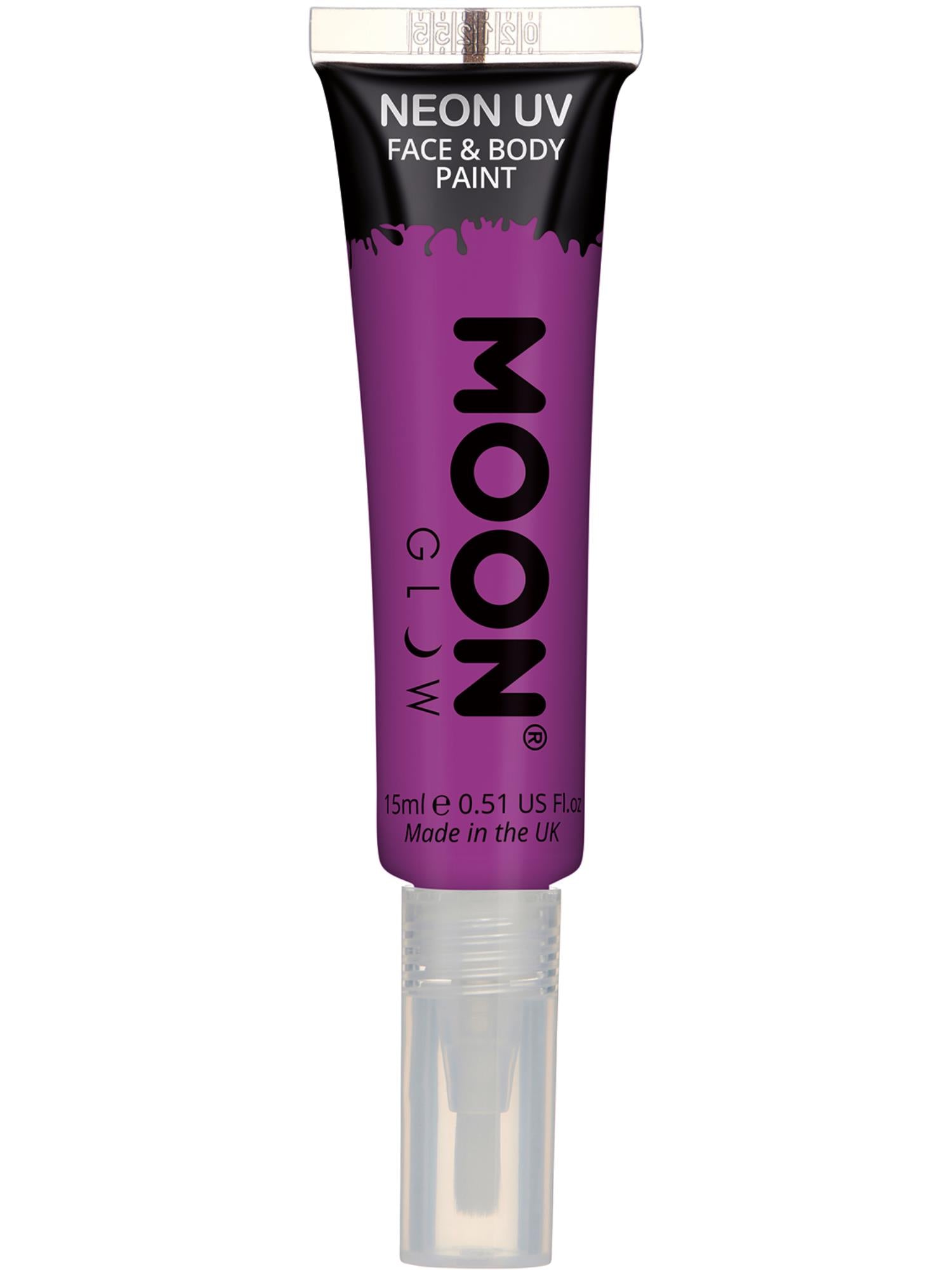 Moon Creations Glow Intense Neon UV Face Paint, Purple, Single, with Brush Applicator, 15ml