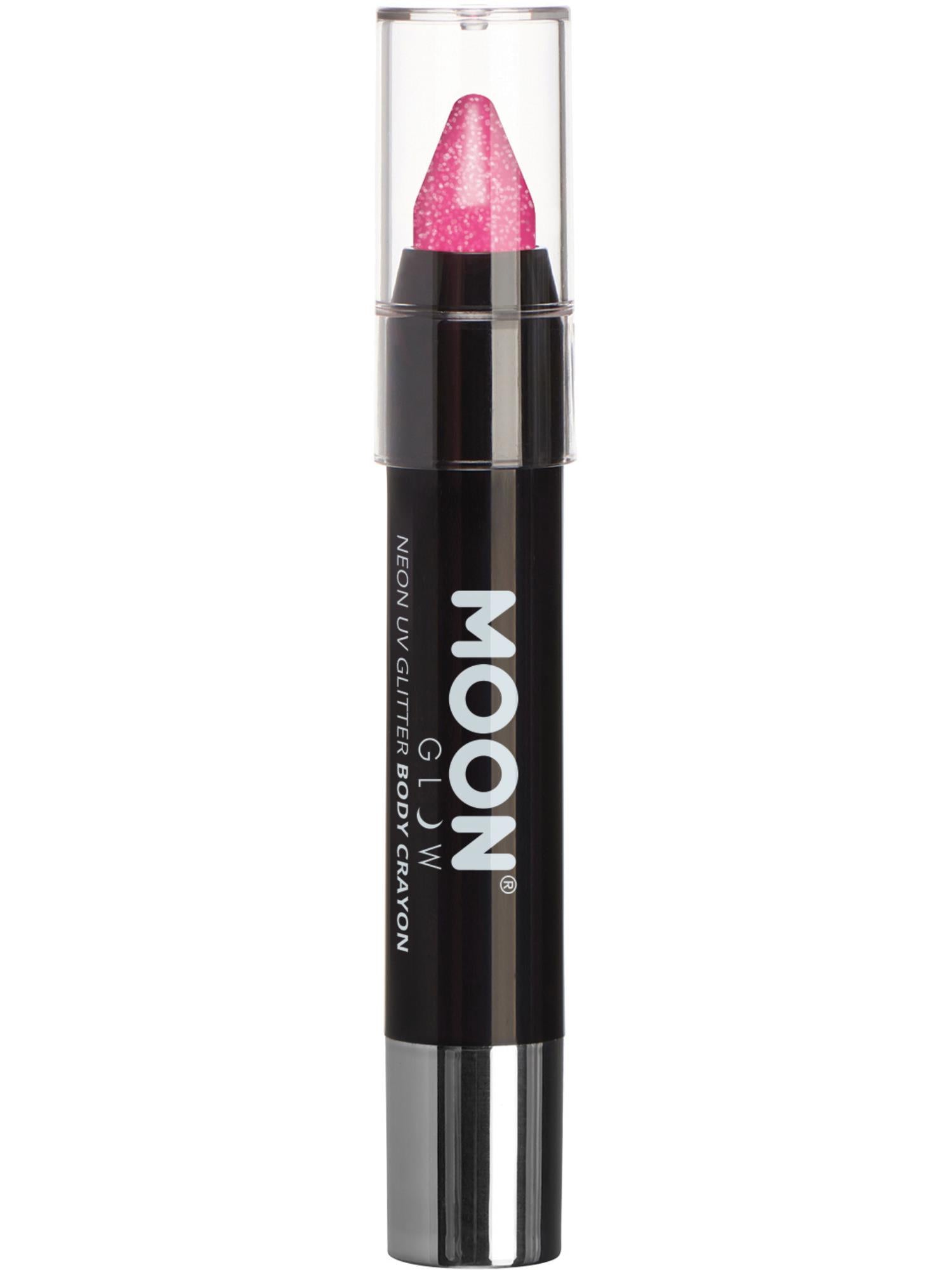 Moon Creations Glow Neon UV Glitter Body Crayons, Hot Pink, 3.2g Single