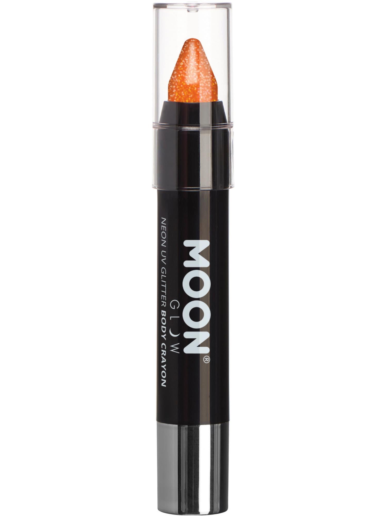 Moon Creations Glow Neon UV Glitter Body Crayons, Orange, 3.2g Single