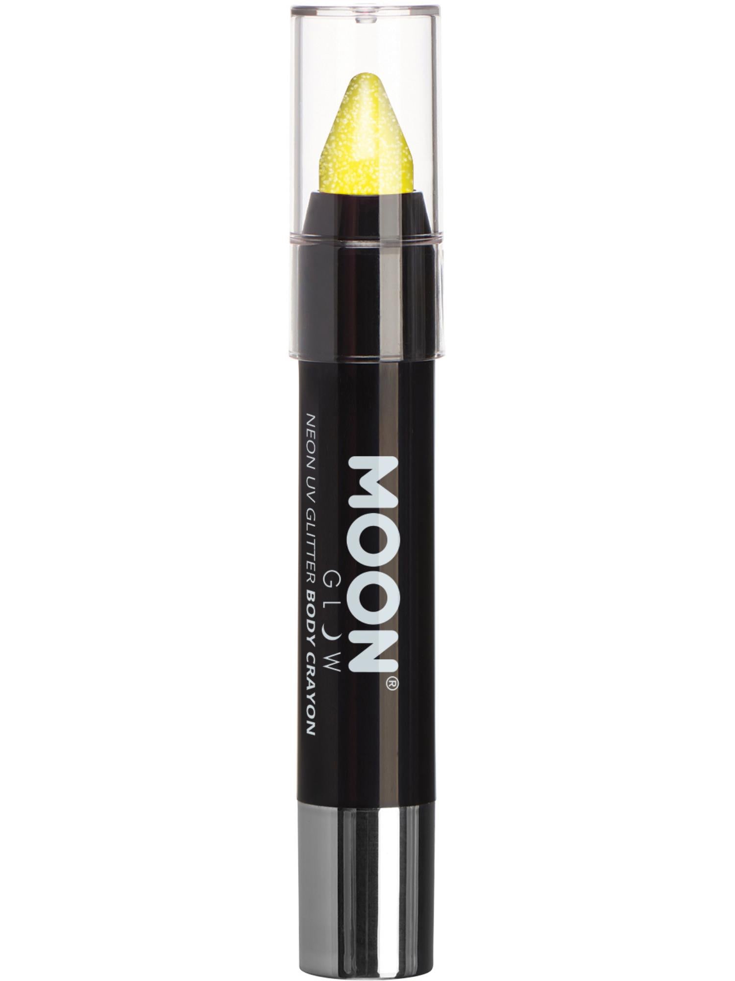 Moon Creations Glow Neon UV Glitter Body Crayons, Yellow, 3.2g Single