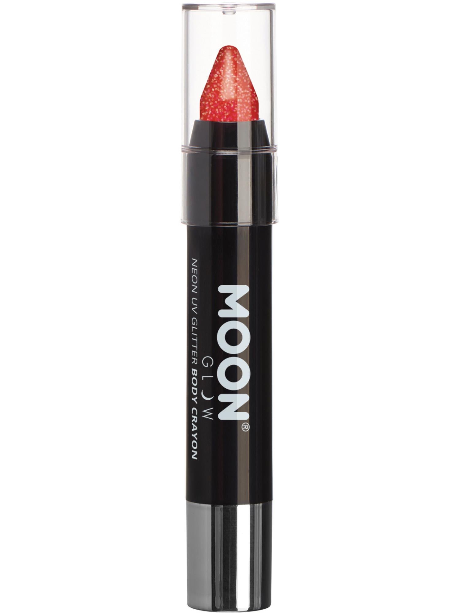 Moon Creations Glow Neon UV Glitter Body Crayons, Red, 3.2g Single