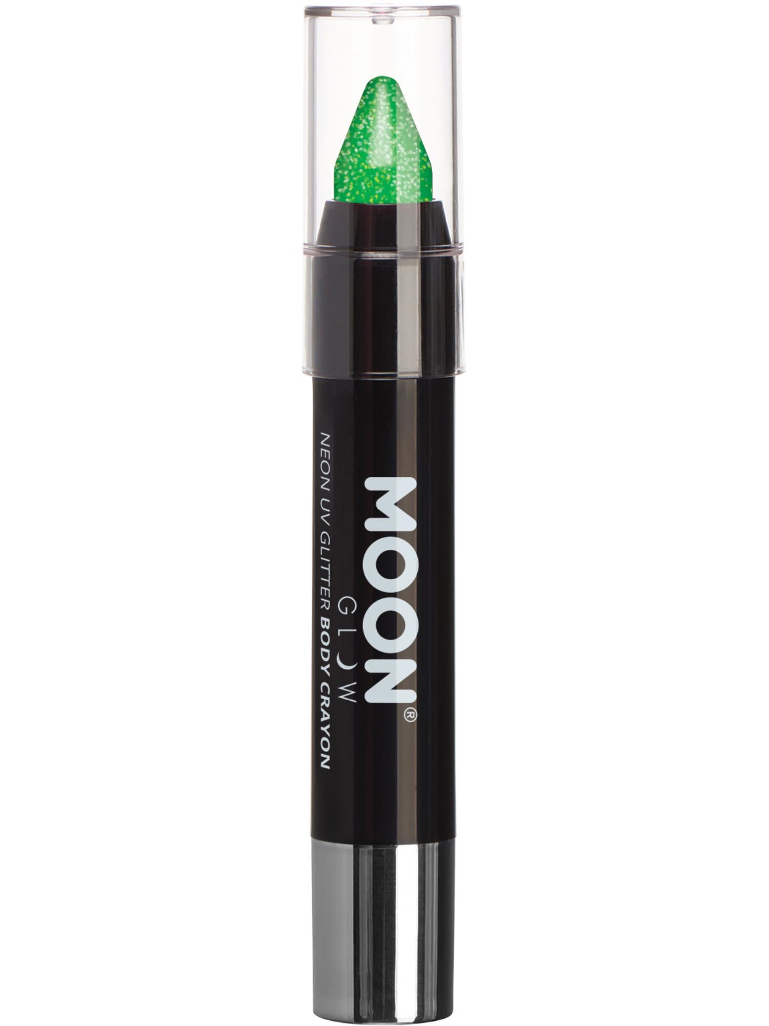 Moon Creations Glow Neon UV Glitter Body Crayons, Green, 3.2g Single