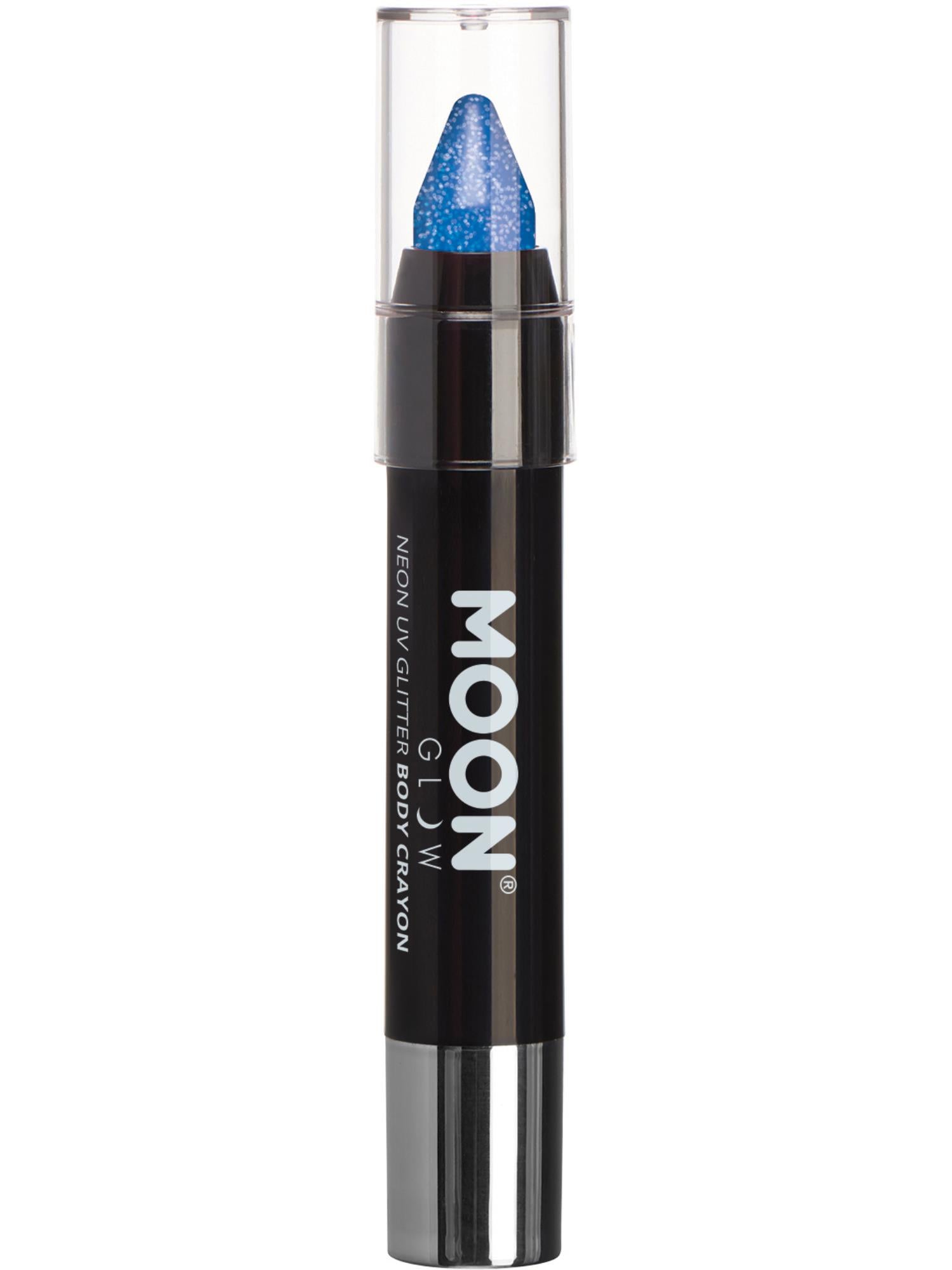 Moon Creations Glow Neon UV Glitter Body Crayons, Blue, 3.2g Single