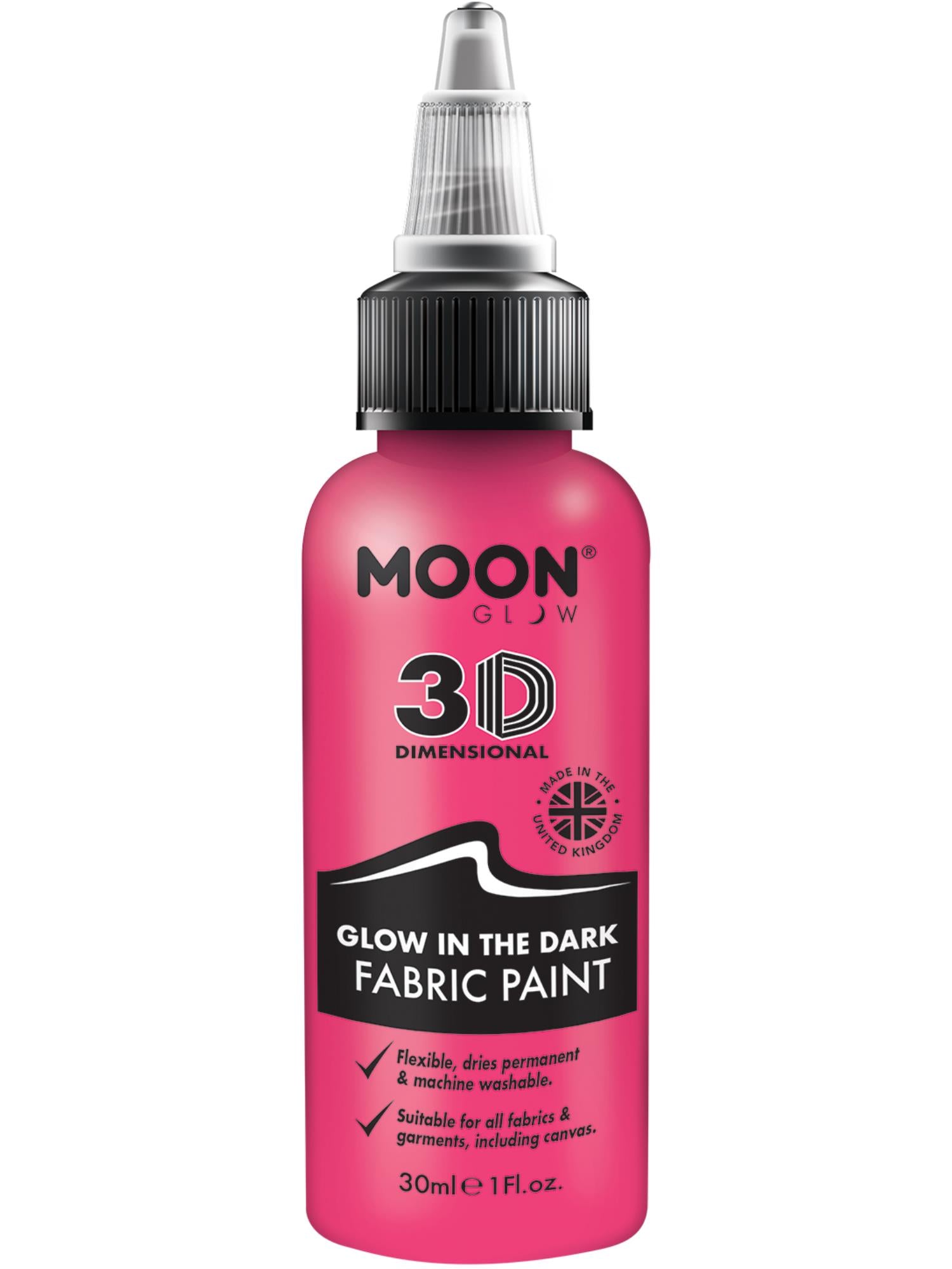 Moon Creations Glow Glow in the Dark Fabric Paint, Pink, 30ml Single