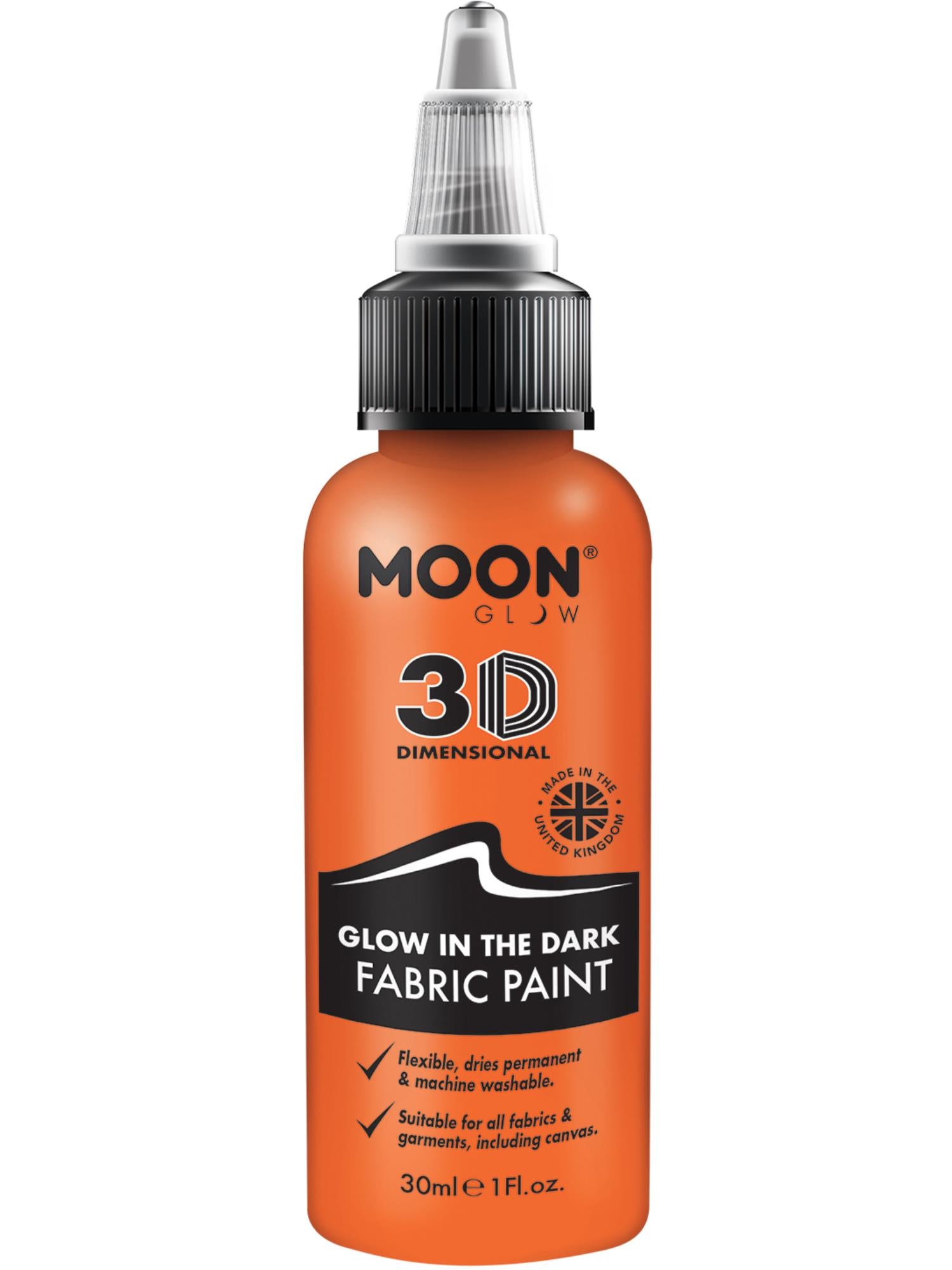 Moon Creations Glow Glow in the Dark Fabric Paint, Orange, 30ml Single