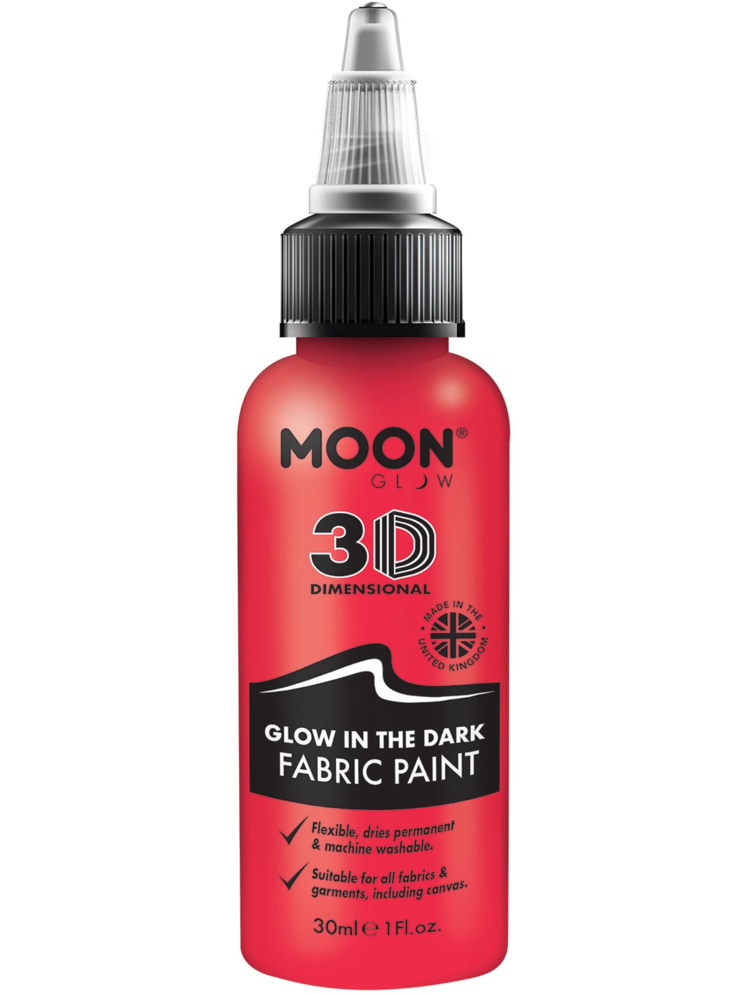 Moon Creations Glow Glow in the Dark Fabric Paint, Red, 30ml Single