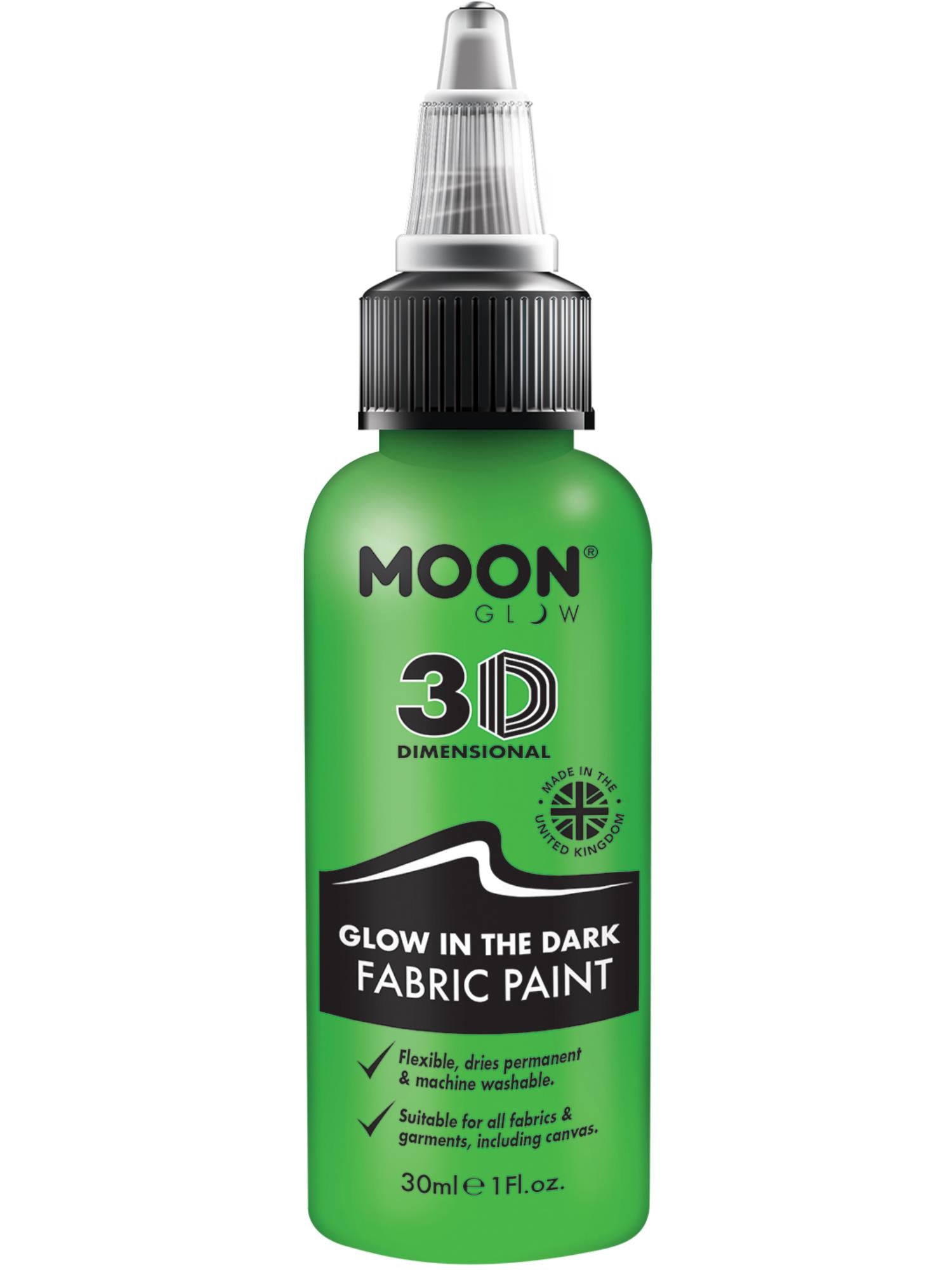 Moon Creations Glow Glow in the Dark Fabric Paint, Green, 30ml Single