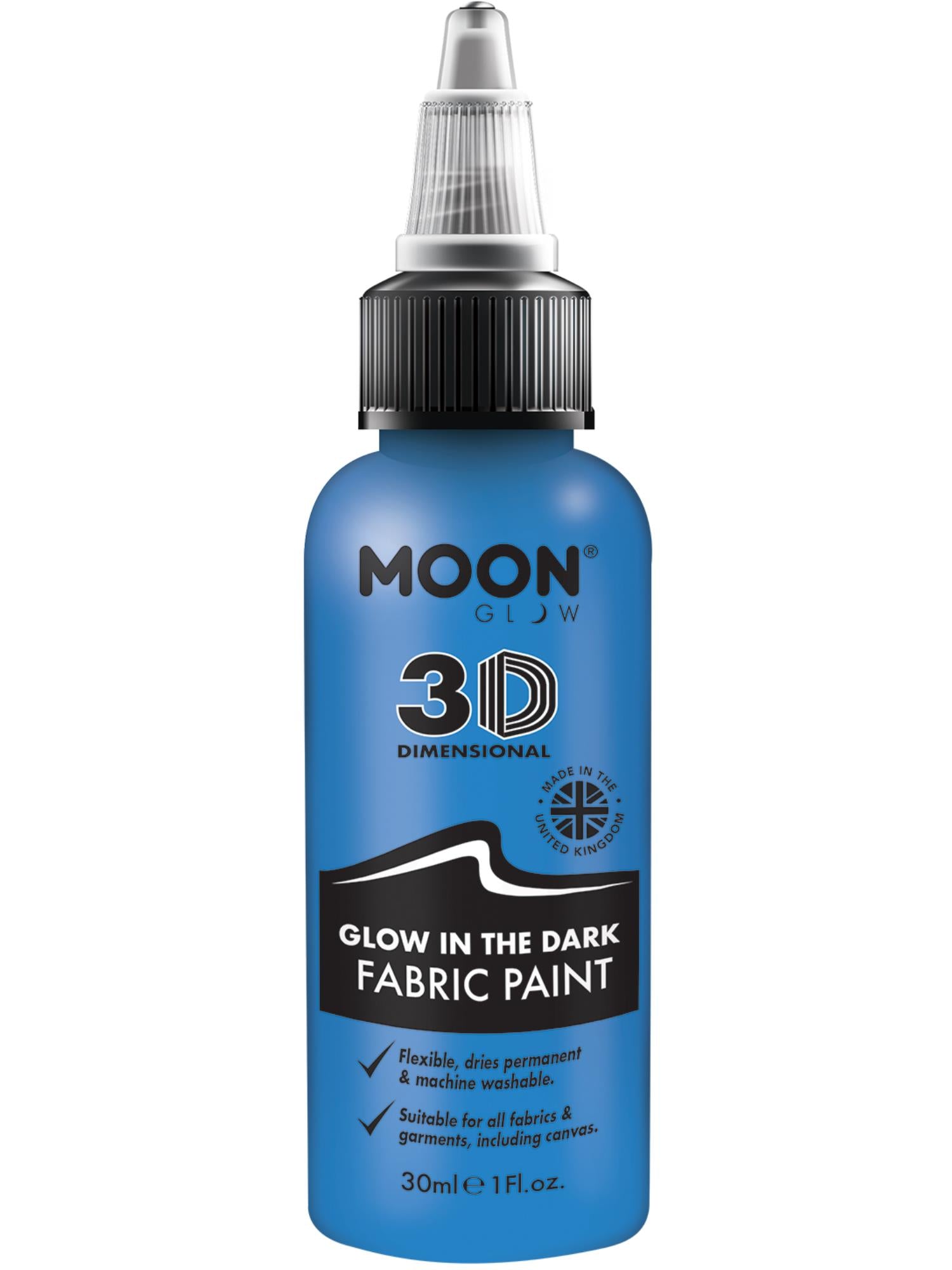 Moon Creations Glow Glow in the Dark Fabric Paint, Blue, 30ml Single