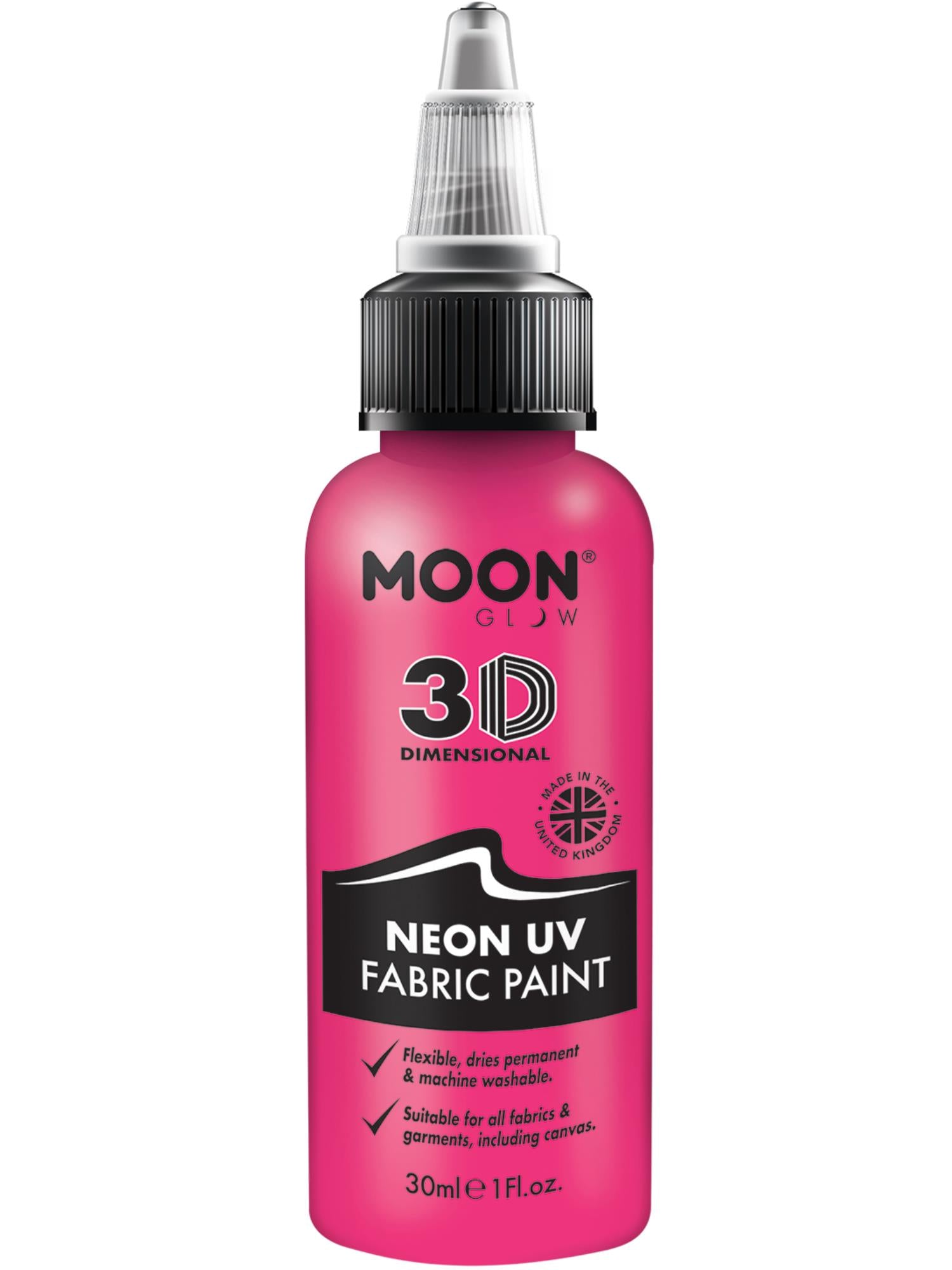 Moon Creations Glow Neon UV Intense Fabric Paint, Pink, 30ml Single