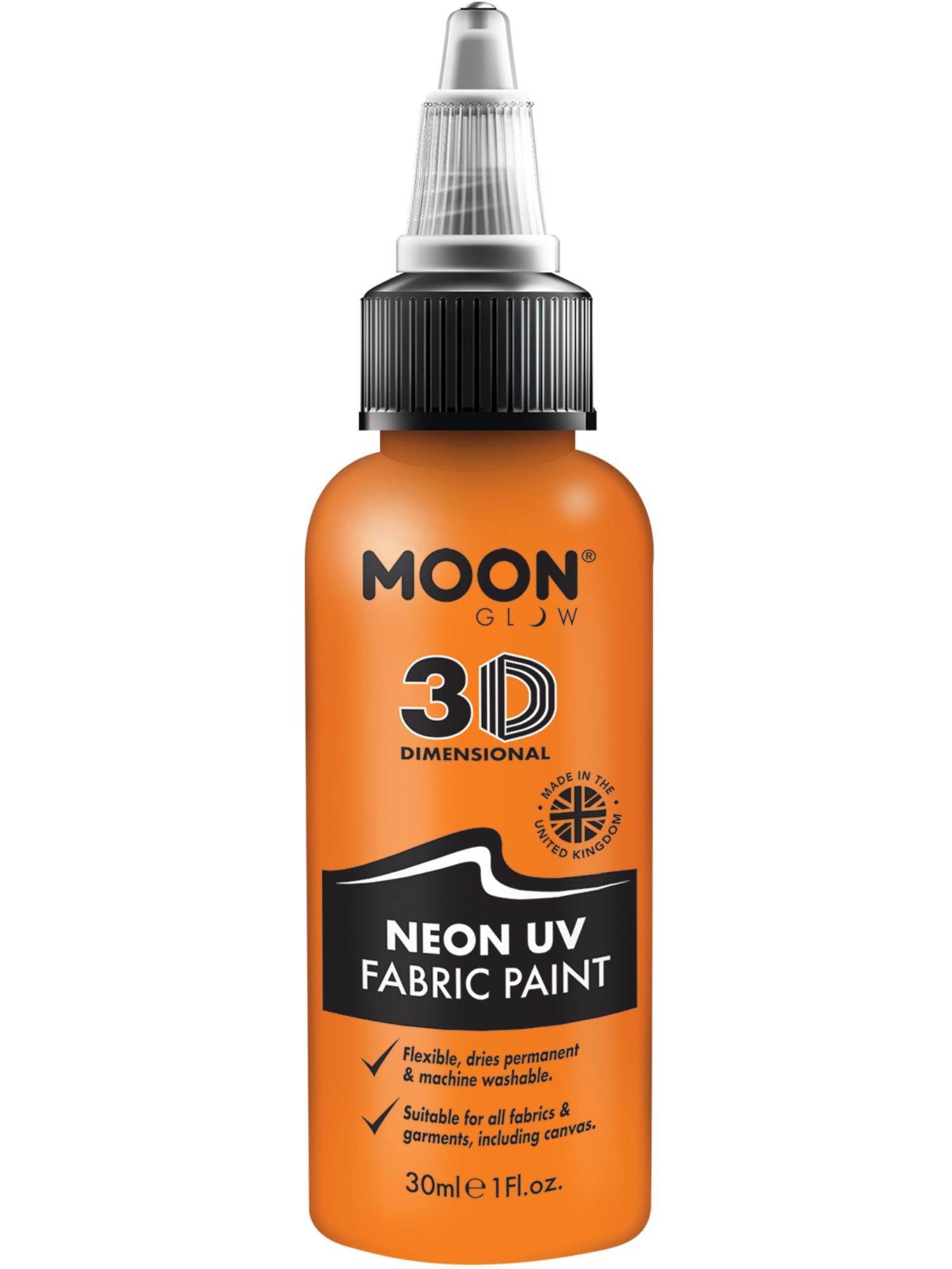 Moon Creations Glow Neon UV Intense Fabric Paint, Orange, 30ml Single
