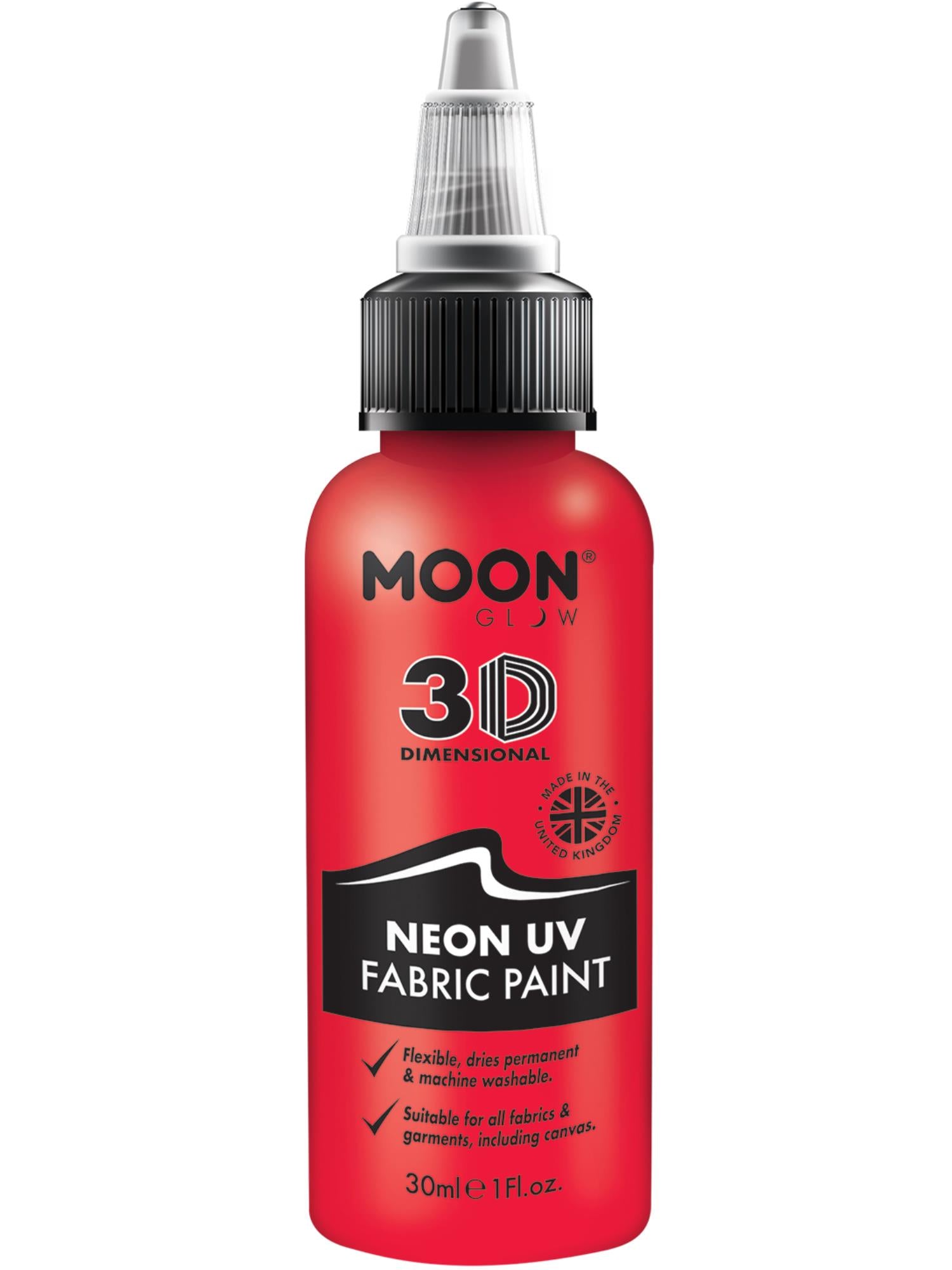 Moon Creations Glow Neon UV Intense Fabric Paint, Red, 30ml Single