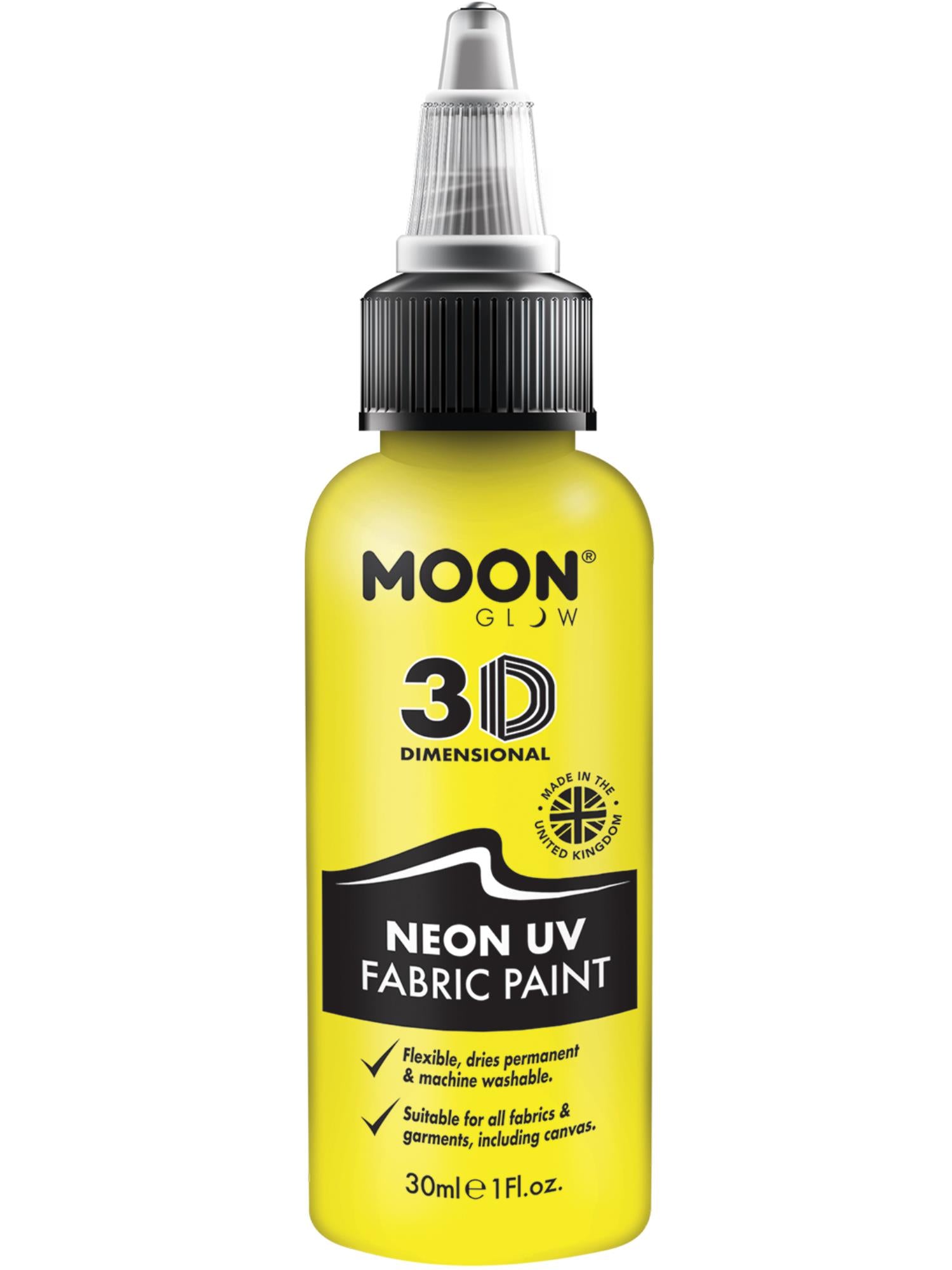 Moon Creations Glow Neon UV Intense Fabric Paint, Yellow, 30ml Single