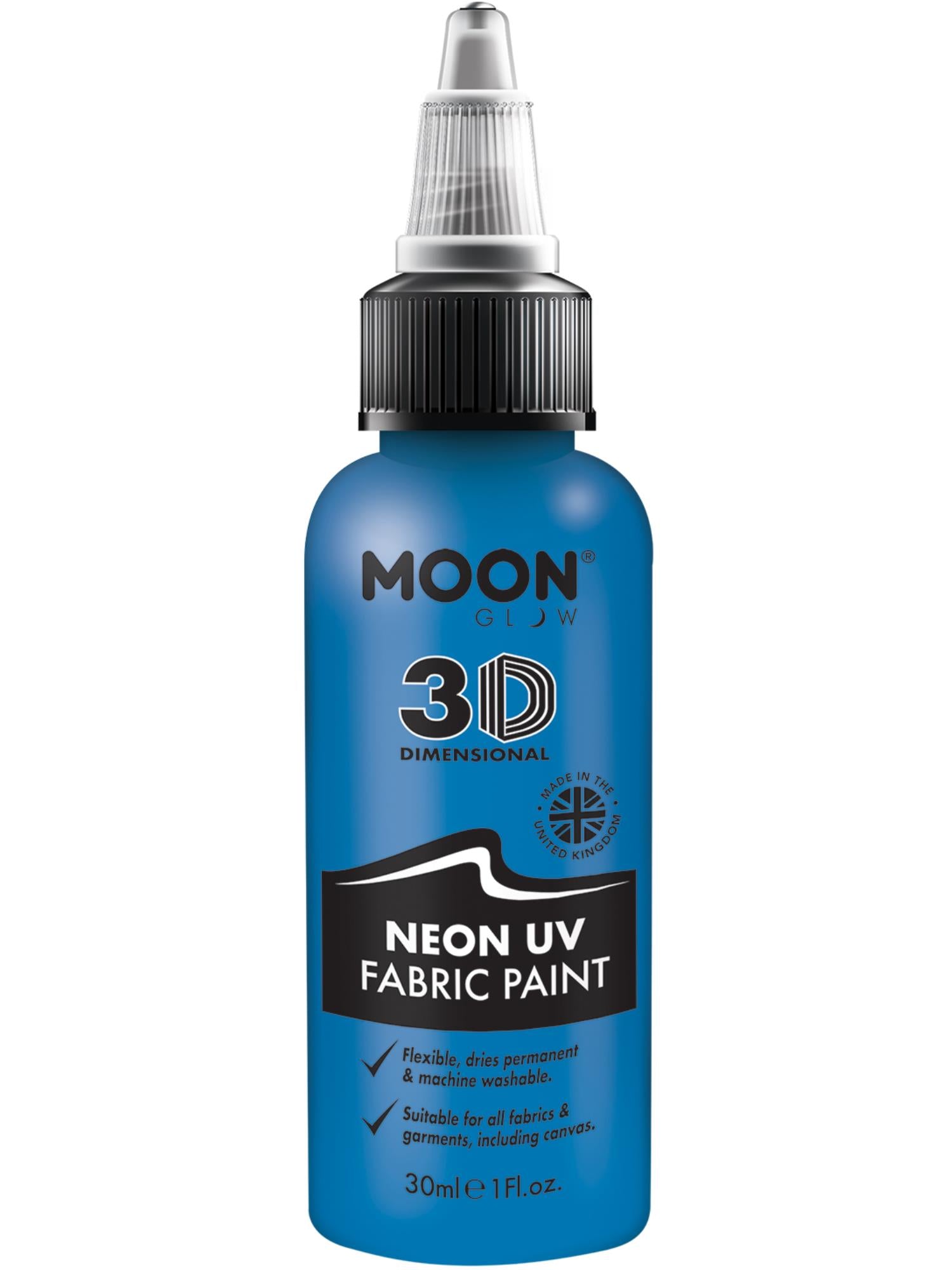 Moon Creations Glow Neon UV Intense Fabric Paint, Blue, 30ml Single