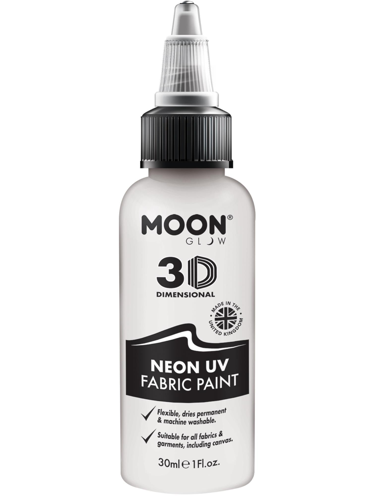 Moon Creations Glow Neon UV Intense Fabric Paint, White, 30ml Single