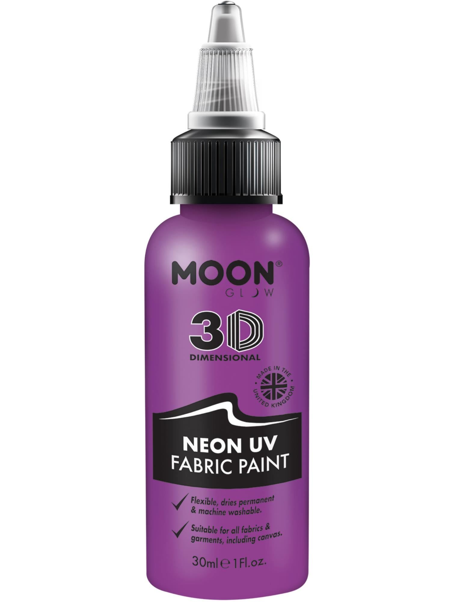 Moon Creations Glow Neon UV Intense Fabric Paint, Purple, 30ml Single