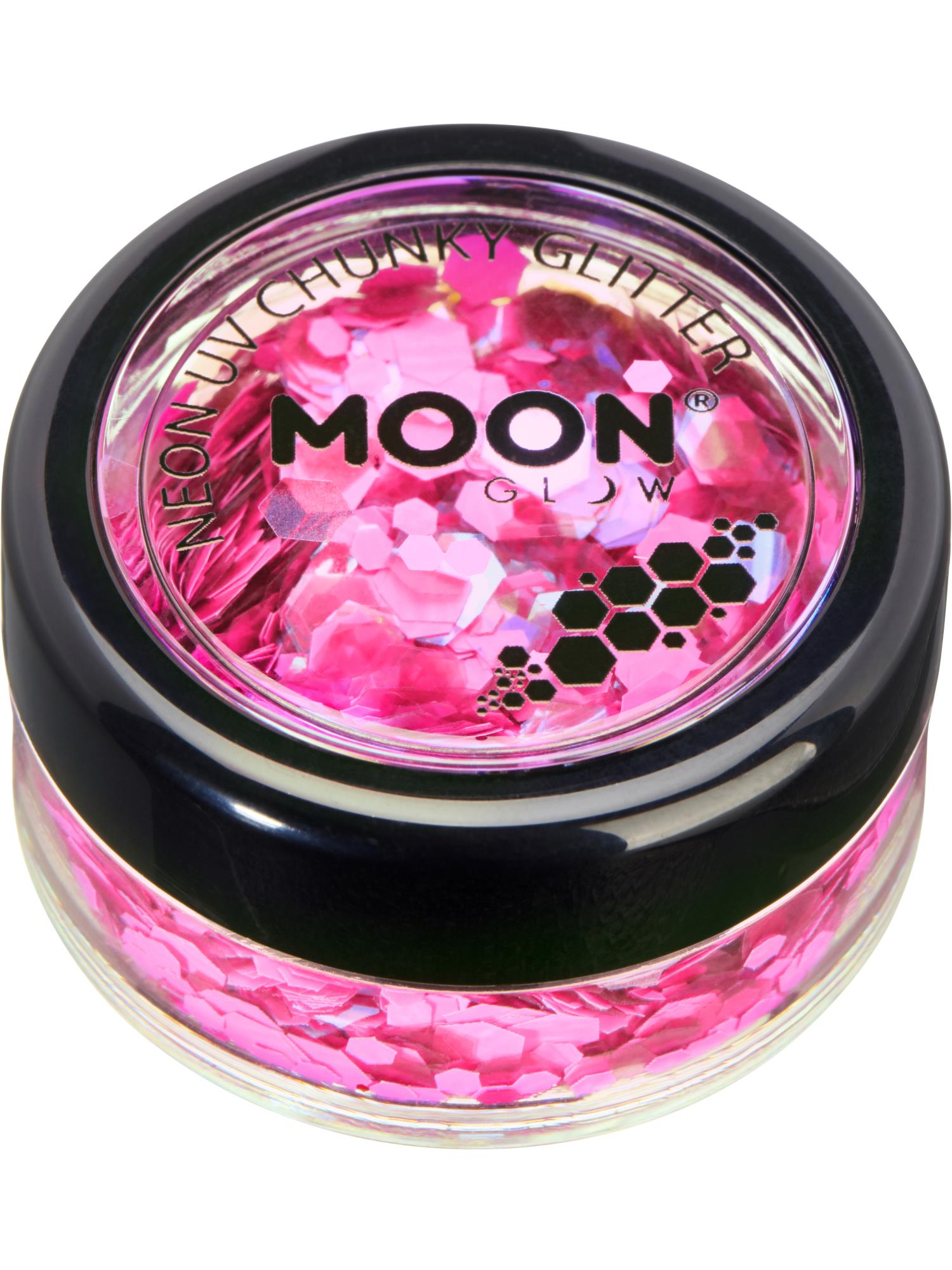 Moon Creations Glow Neon UV Chunky Glitter, Hot Pink, 3g Single