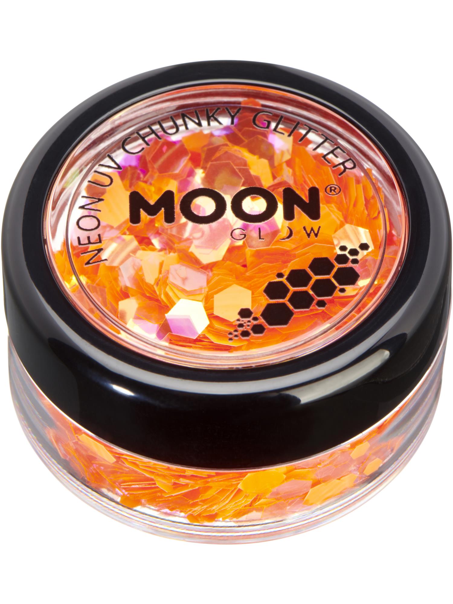 Moon Creations Glow Neon UV Chunky Glitter, Orange, 3g Single