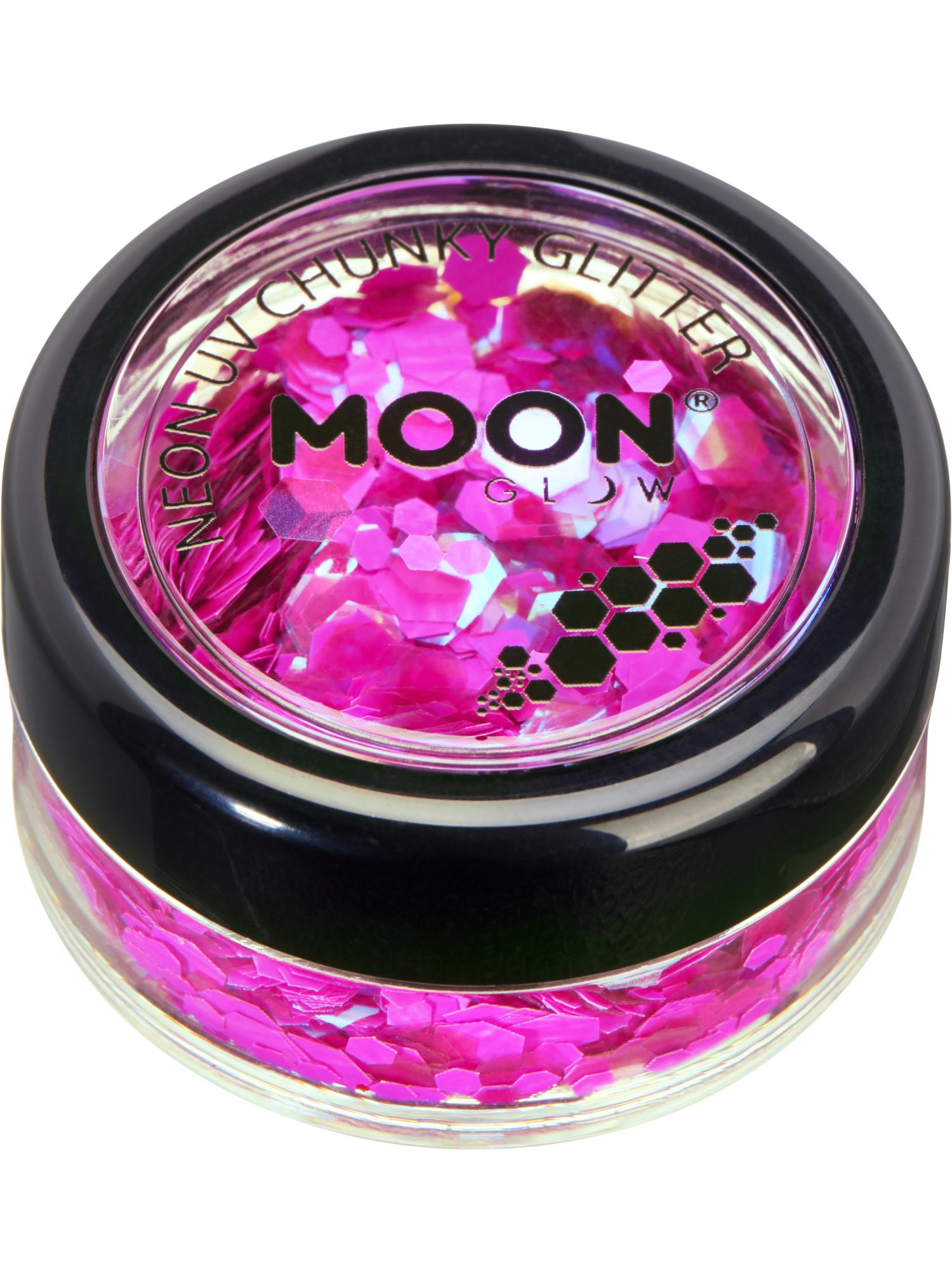 Moon Creations Glow Neon UV Chunky Glitter, Magenta, 3g Single