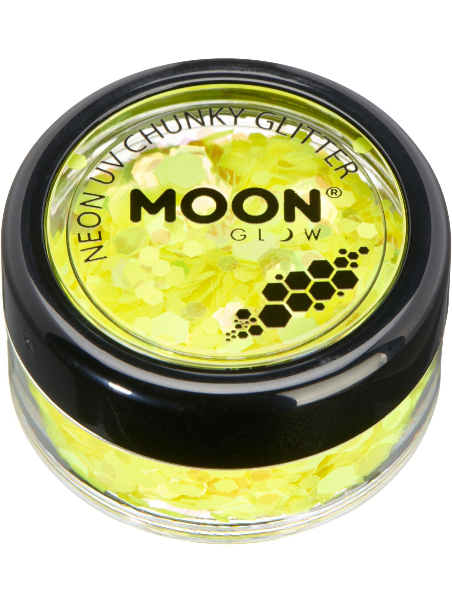 Moon Creations Glow Neon UV Chunky Glitter, Yellow, 3g Single
