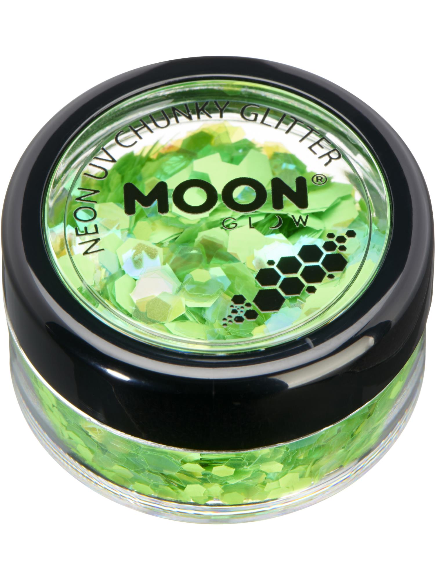 Moon Creations Glow Neon UV Chunky Glitter, Green, 3g Single