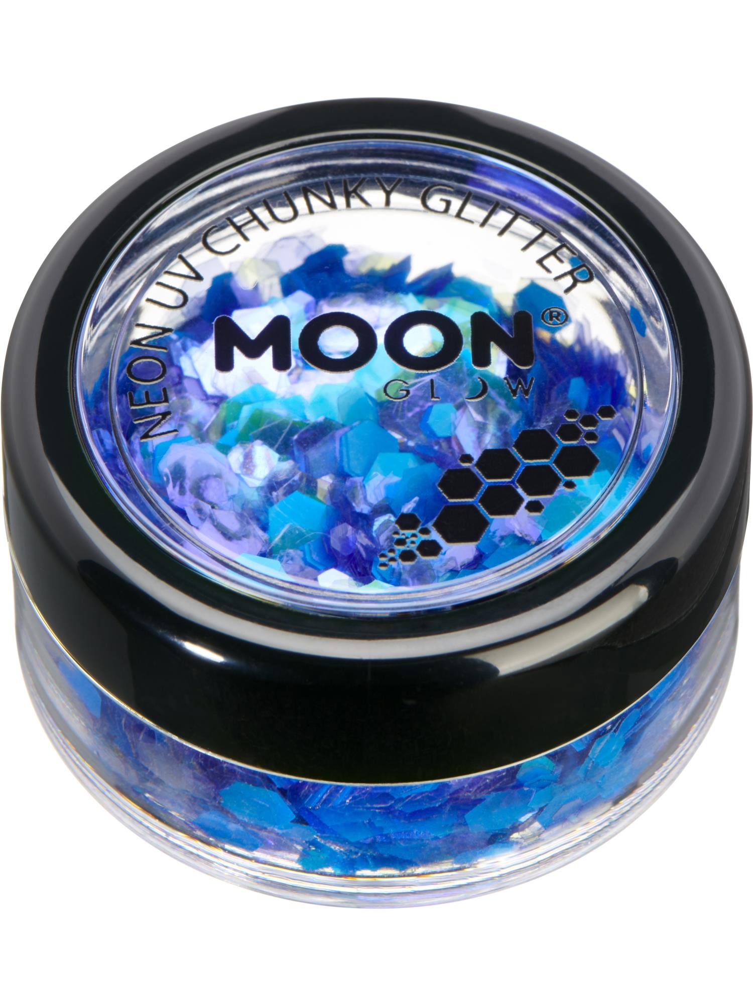 Moon Creations Glow Neon UV Chunky Glitter, Blue, 3g Single