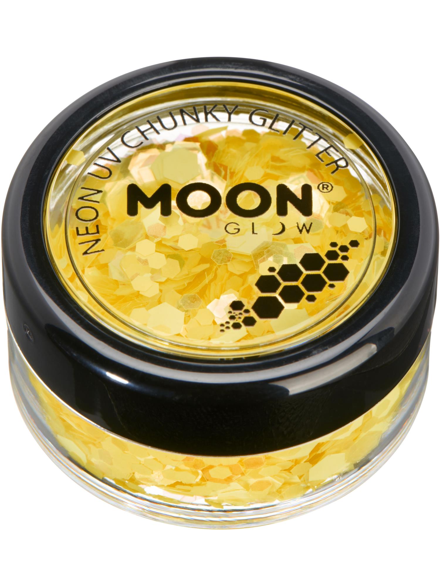 Moon Creations Glow Neon UV Chunky Glitter, Golden Yellow, 3g Single