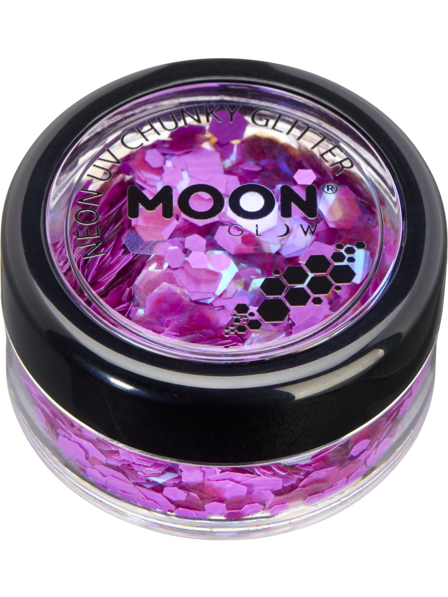Moon Creations Glow Neon UV Chunky Glitter, Purple, 3g Single