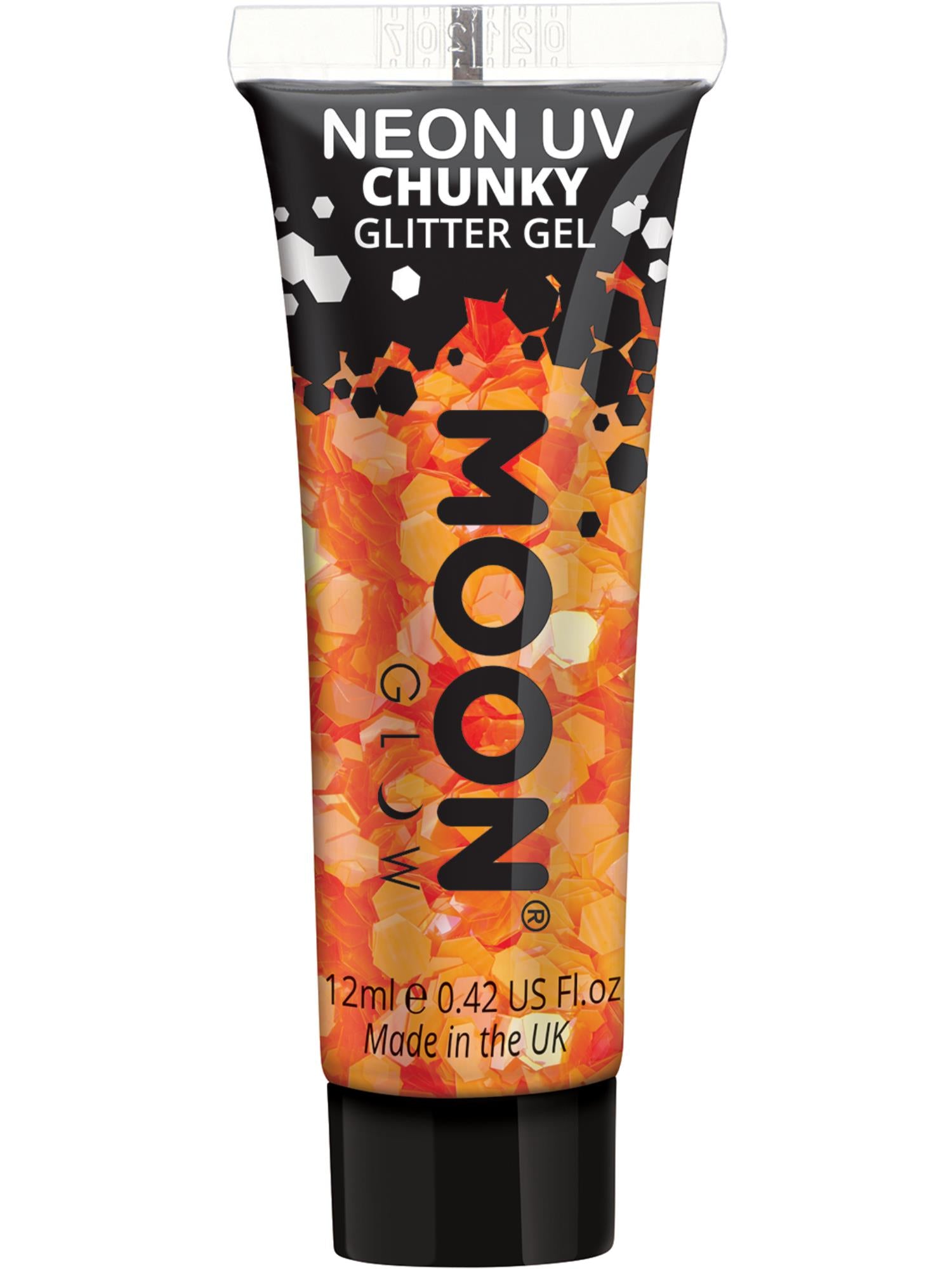 Moon Creations Glow Neon UV Chunky Glitter Gel, Orange, 12ml Single