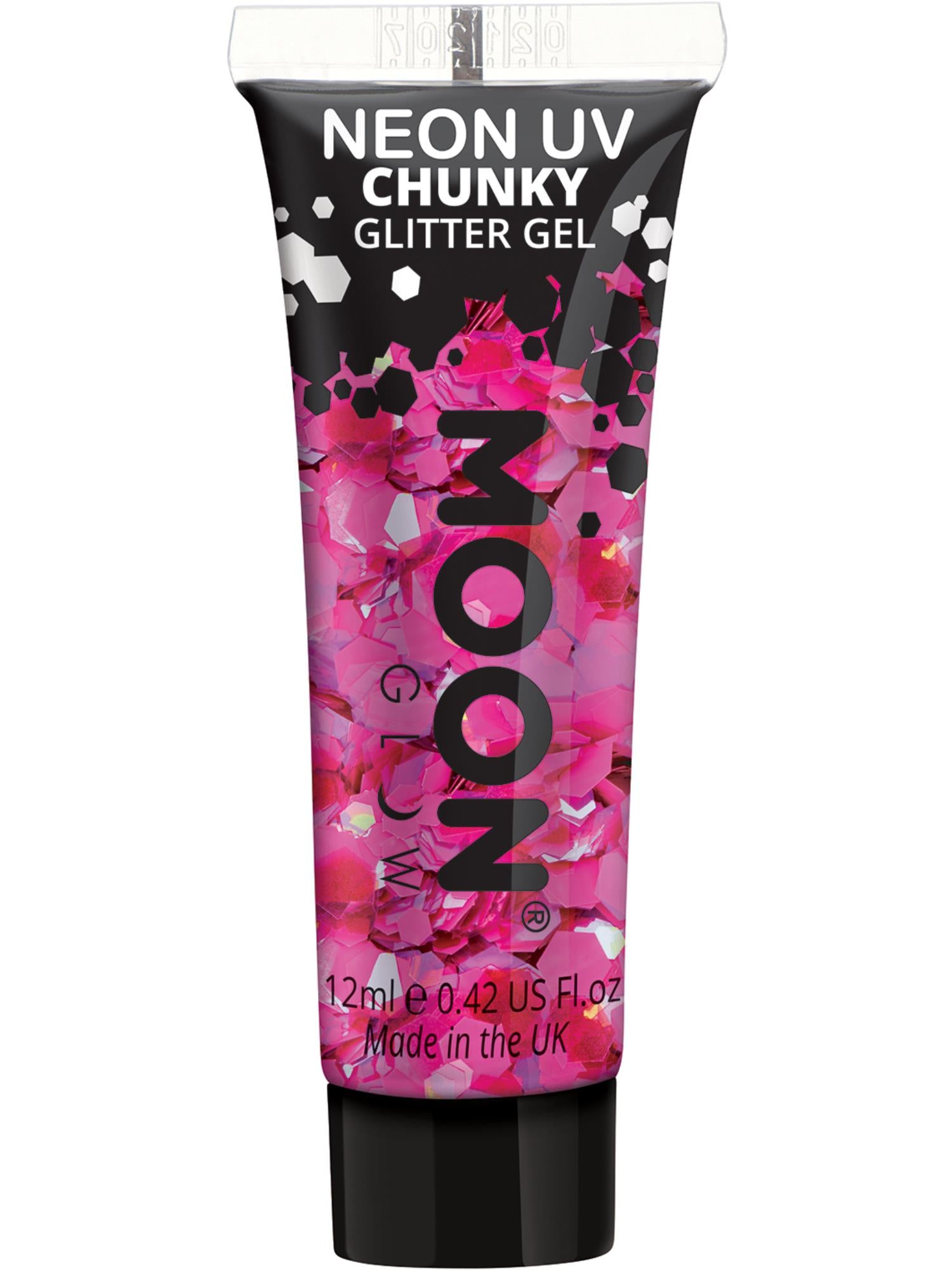 Moon Creations Glow Neon UV Chunky Glitter Gel, Magenta, 12ml Single