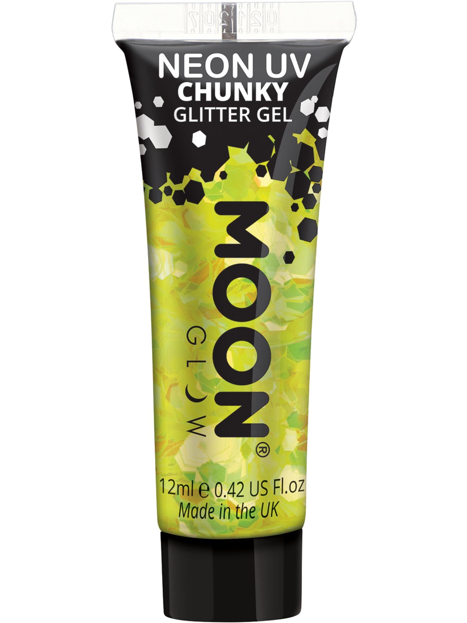 Moon Creations Glow Neon UV Chunky Glitter Gel, Yellow, 12ml Single