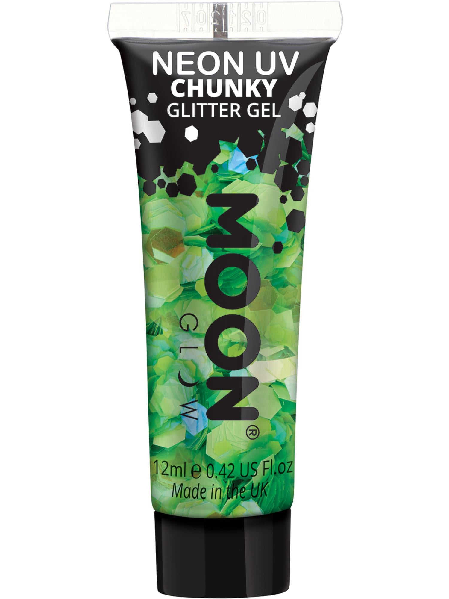 Moon Creations Glow Neon UV Chunky Glitter Gel, Green, 12ml Single