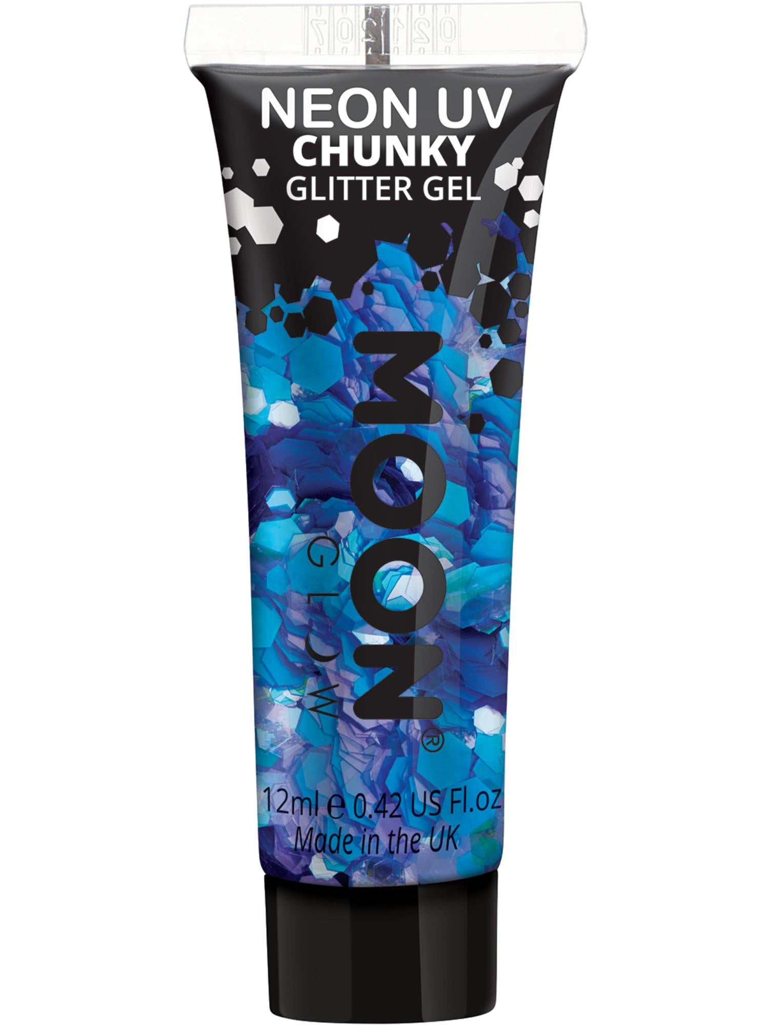 Moon Creations Glow Neon UV Chunky Glitter Gel, Blue, 12ml Single