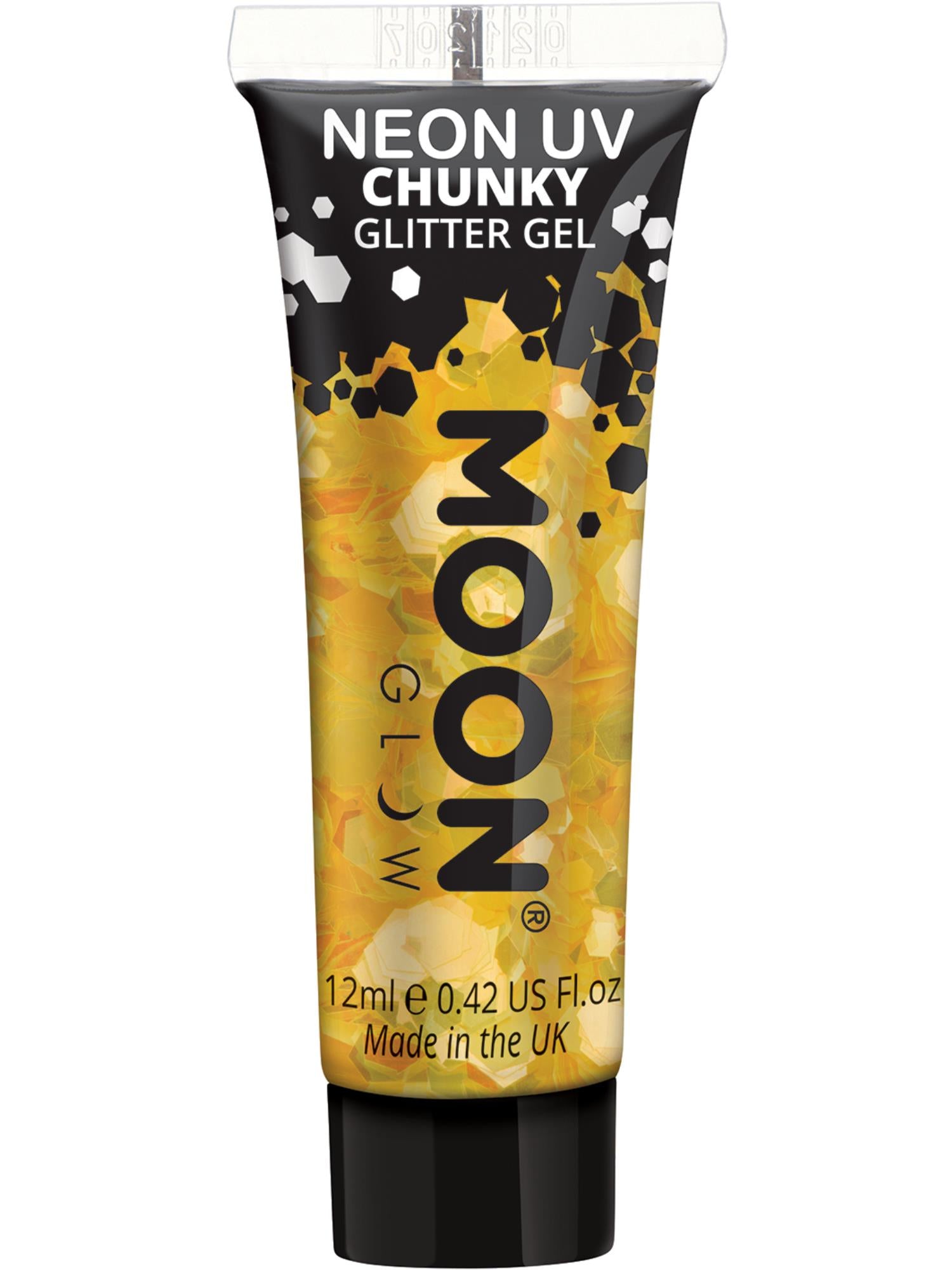 Moon Creations Glow Neon UV Chunky Glitter Gel, Golden Yellow, 12ml Single