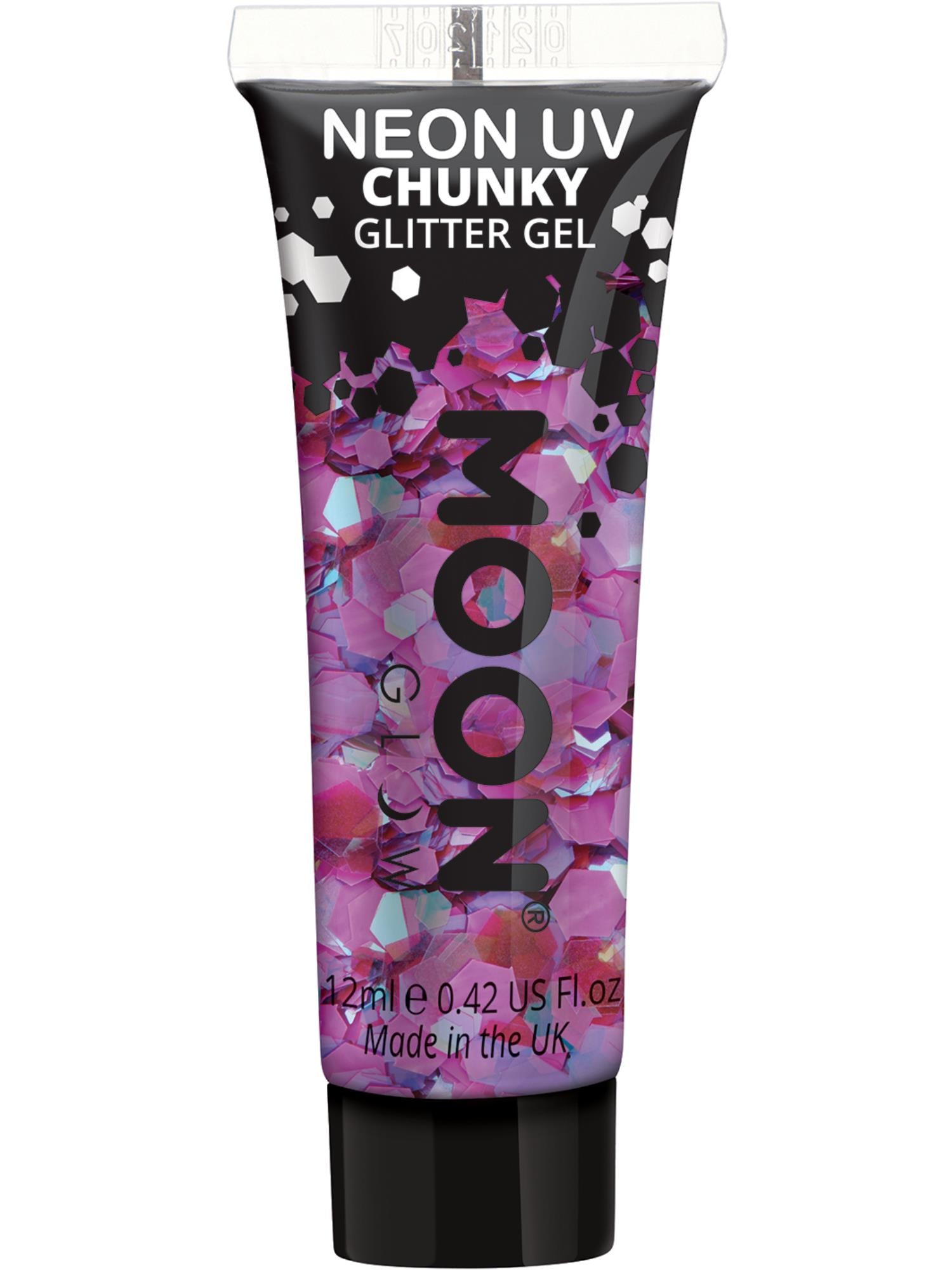 Moon Creations Glow Neon UV Chunky Glitter Gel, Purple, 12ml Single