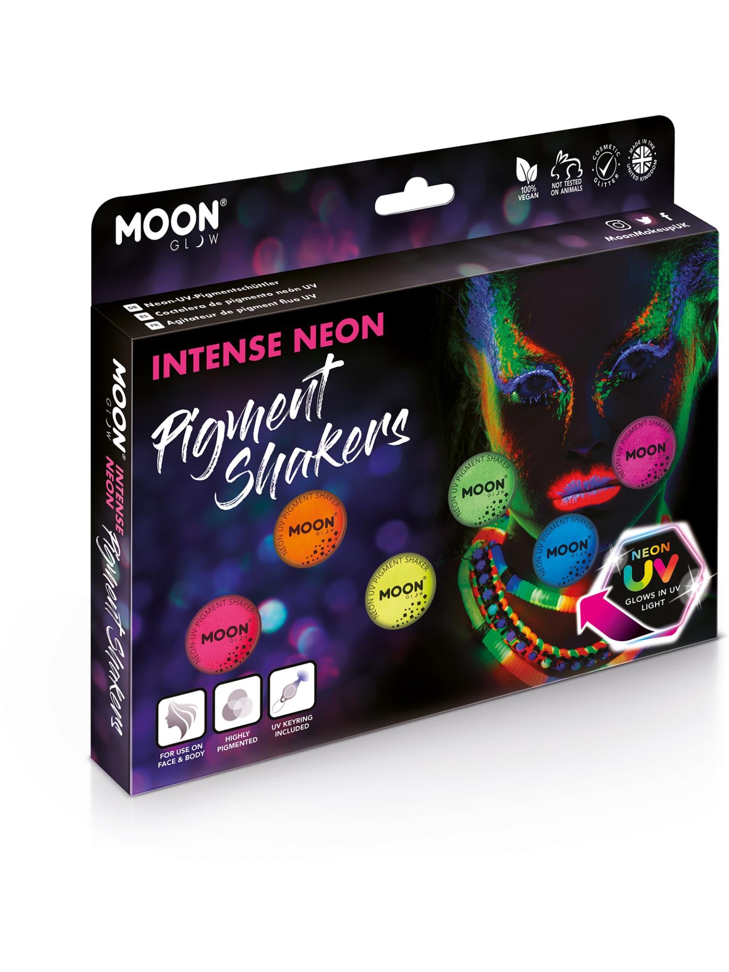 Moon Creations Glow Intense Neon UV Pigment Shakers, Assorted, Boxset, 4.2g Assorted