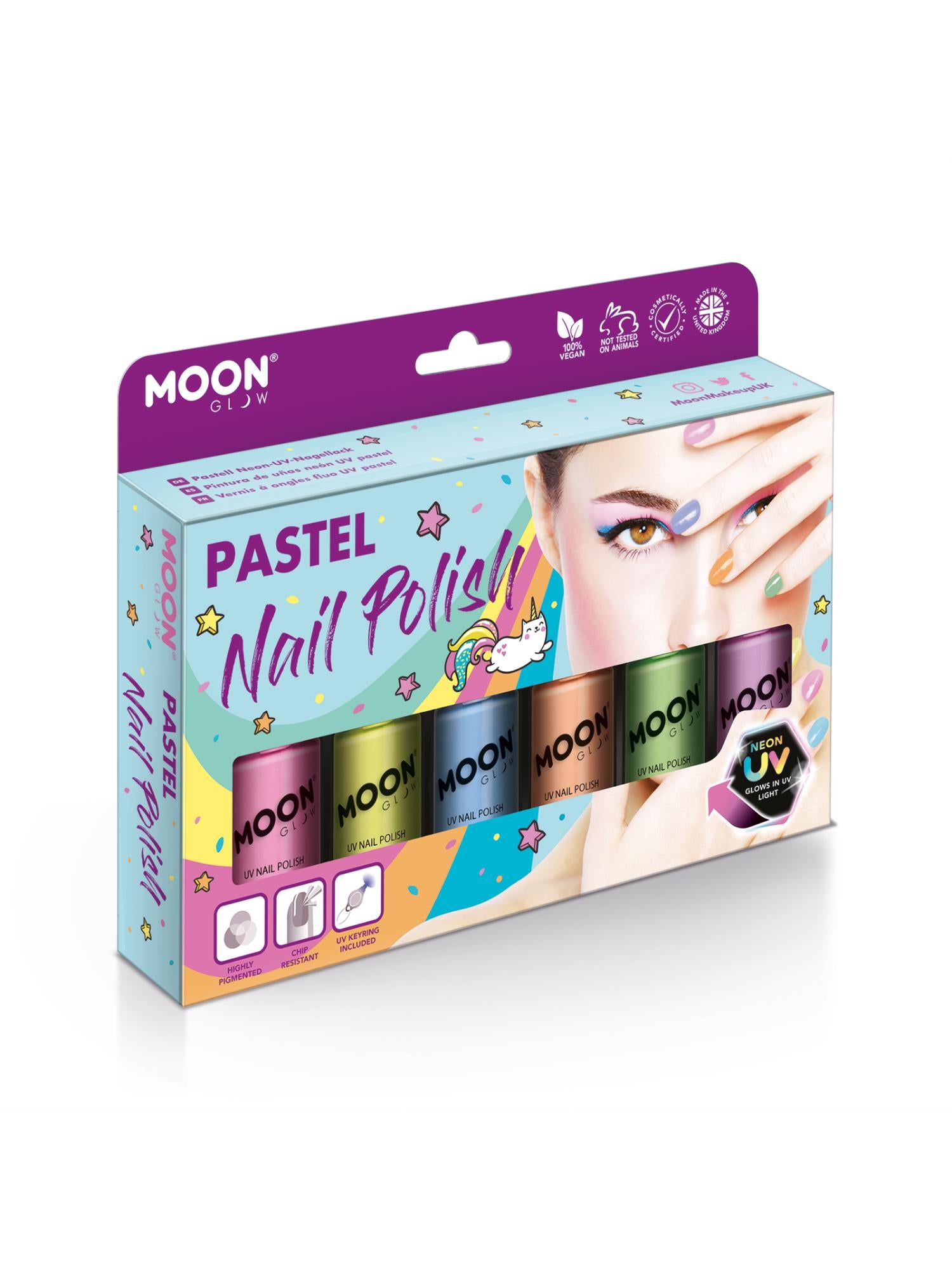 Moon Creations Glow Pastel Neon UV Nail Polish, Assorted, Pastel Boxset